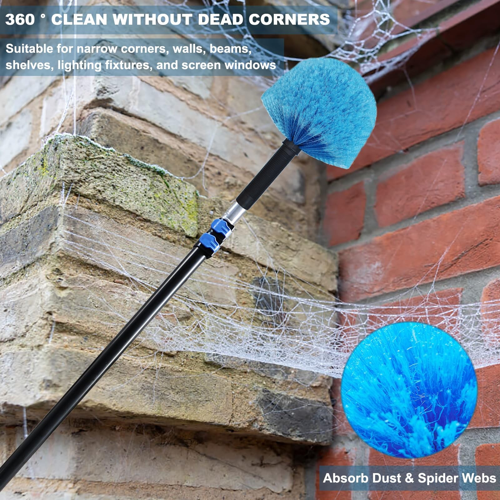 Twist-On Cobweb Duster Head Brush Indoor Outdoor Spider Web Remover Duster