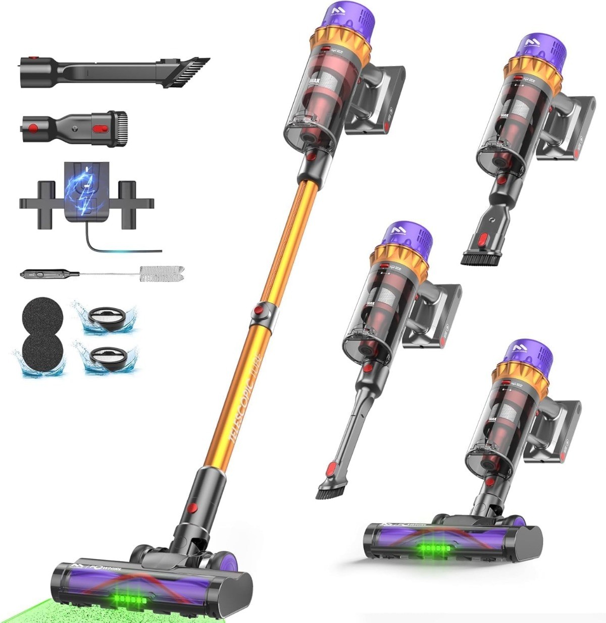 ElecKeys 580W Cordless Stick Vacuum 48KPa 65Min Anti Tangle Self Standing