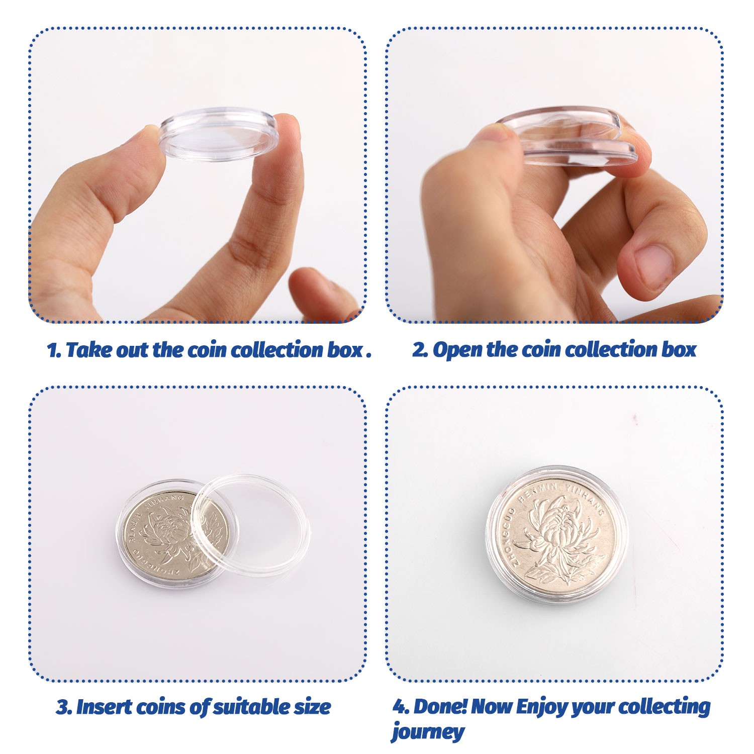 100PCS 25mm Silver Gold Coin Cases Capsules Holder Clear Plastic Round Storage