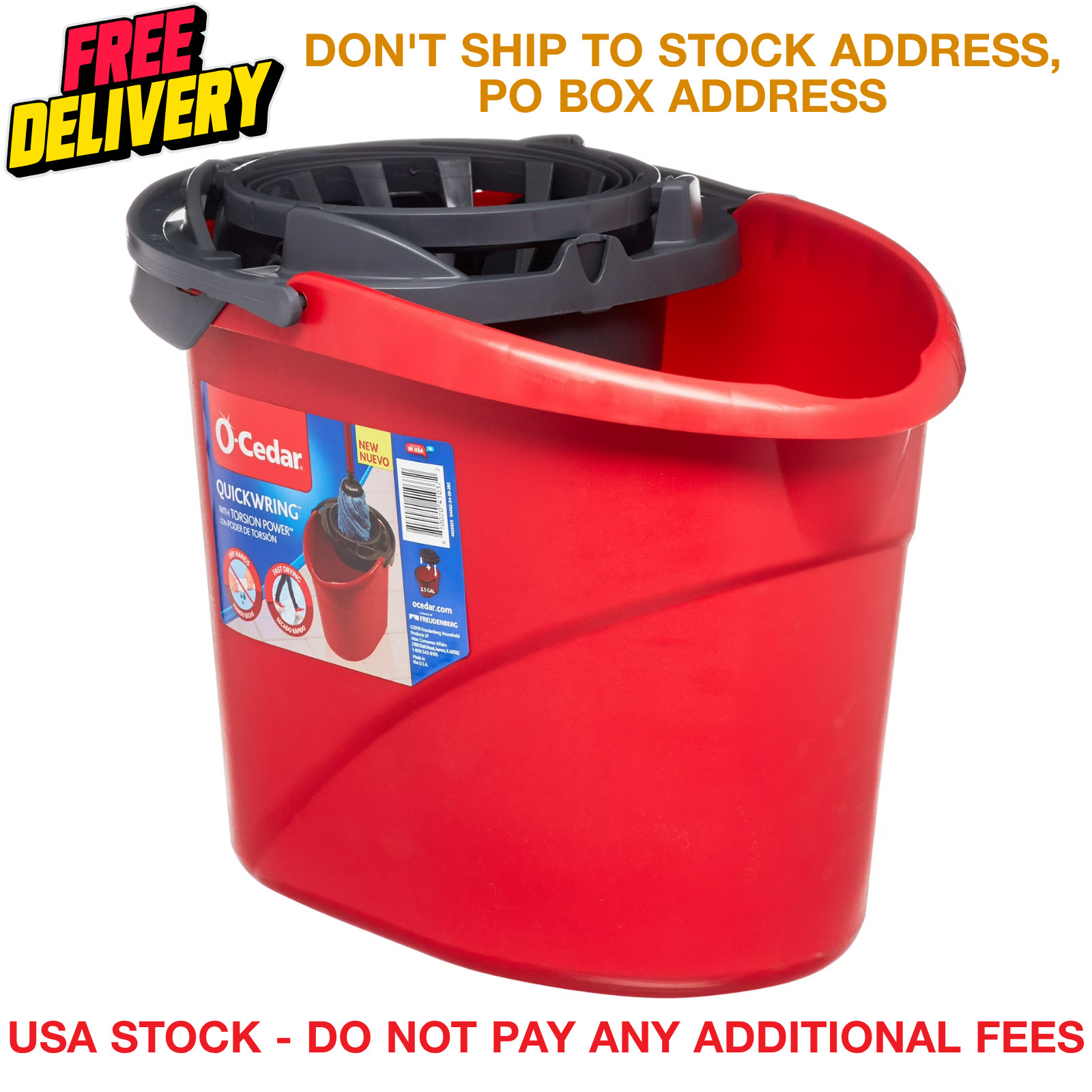 2.5 Gallon Mop Bucket Built In Inner Wringer Hands Free Floor Cleaning Basin Red