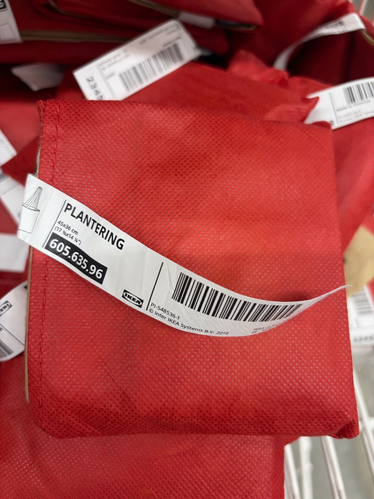 PLANTERING Carrier bag, light brown/red, 45×36 cm Ikea 60563596 / 605.635.96