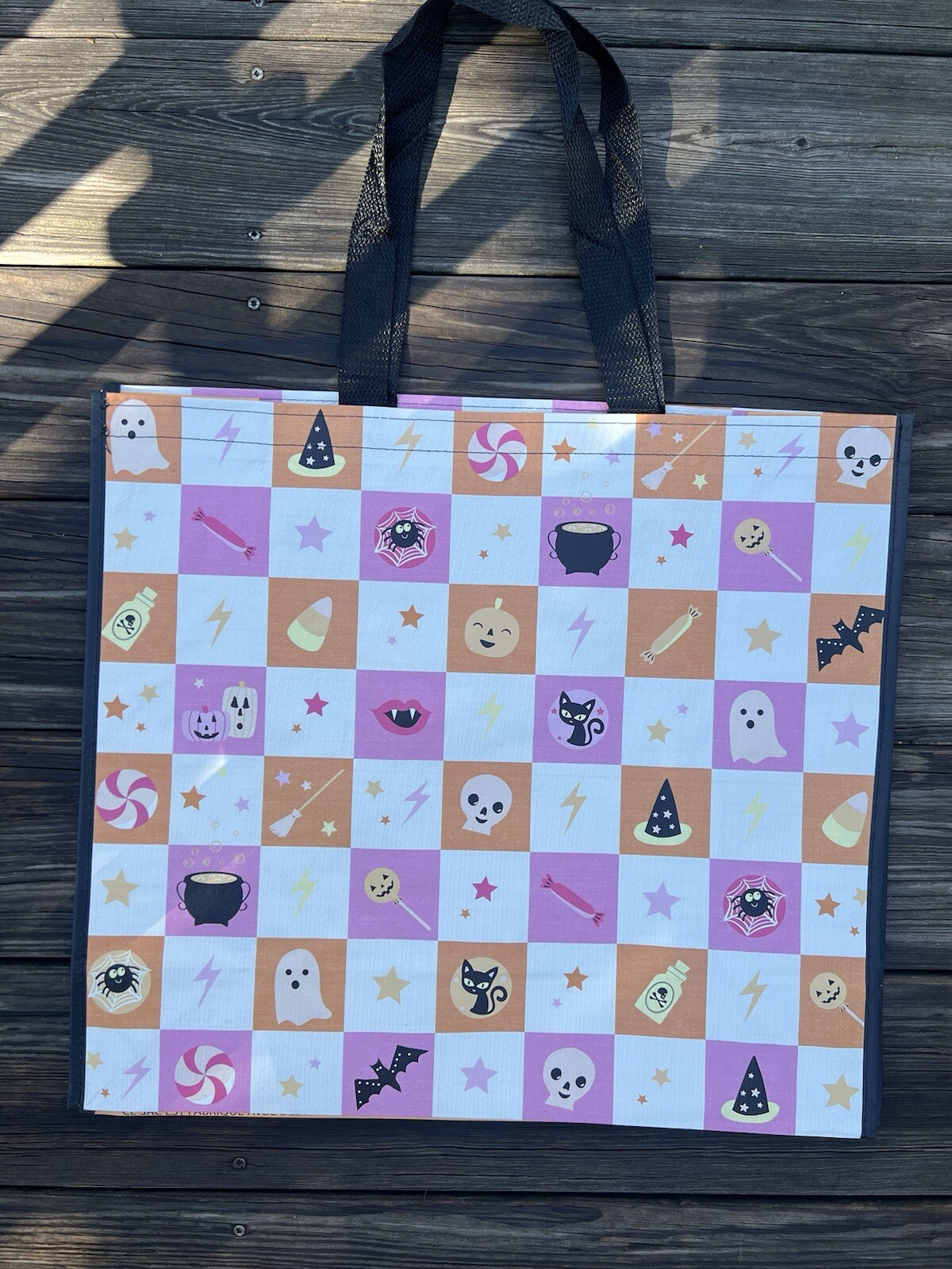 NEW TJMaxx Reusable Shopping Bags Tote FUN HALLOWEEN Pastel Checkerboard🎃
