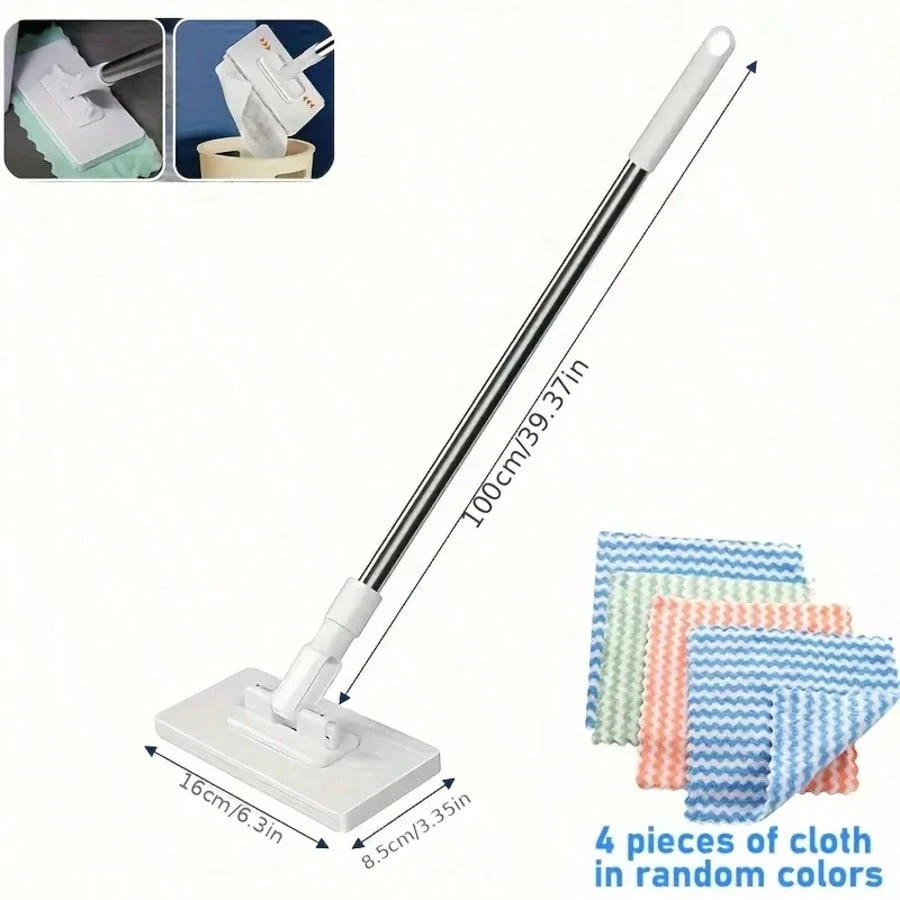 Mini Flat Mop with Long Handle Hands-Free Cloth Replacement Wall Window Cleaner