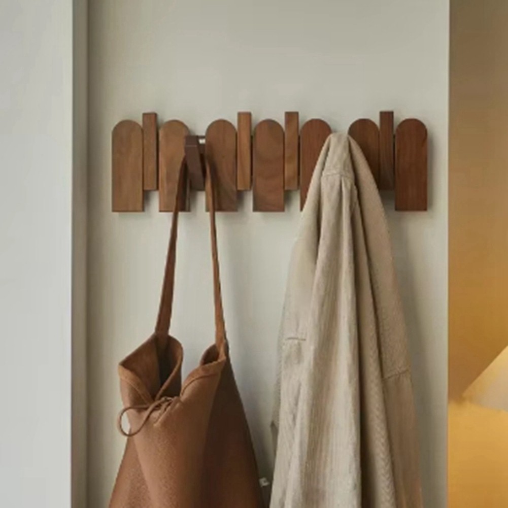 Wood Wall Mounted Coat Rack with Hidden Decorative Hook Clothes Hat Key6364