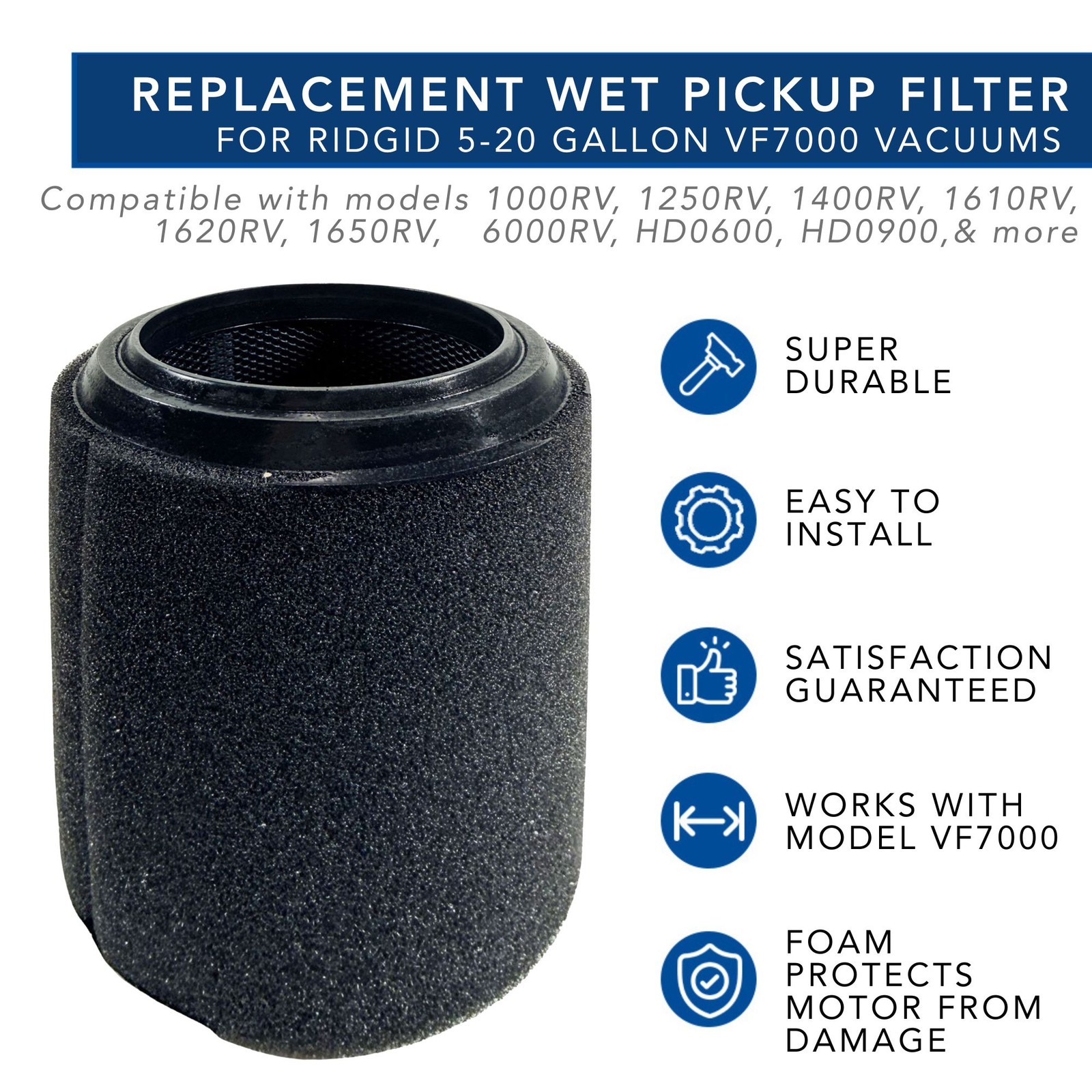 MaximalPower Wet Replacement Filter Compatible for Ridgid 5-20 Gallon VF7000 Vac
