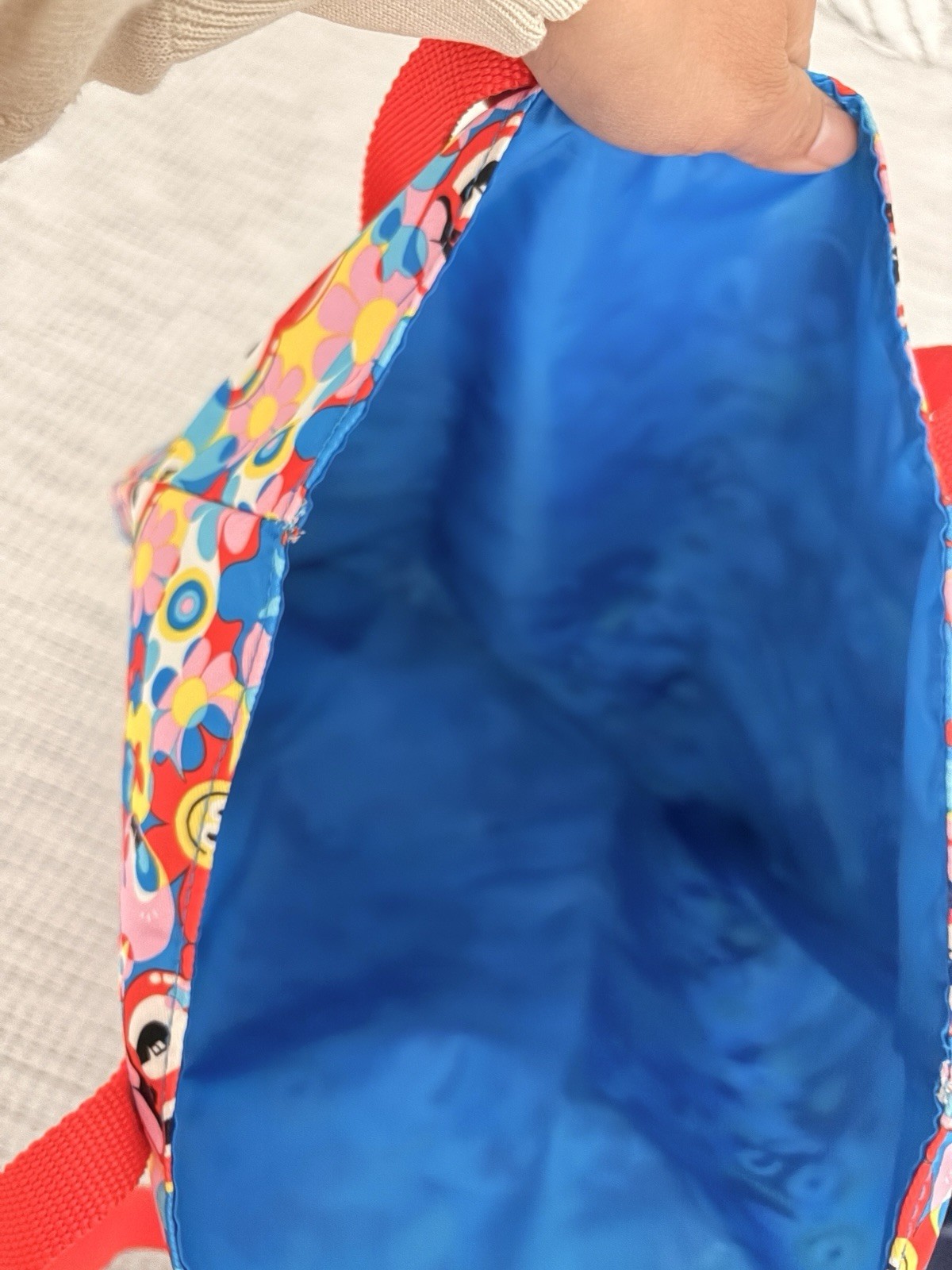 Estée Lauder Multicolor All-Over Print Tote Reusable Shopping Bag, Red Handles