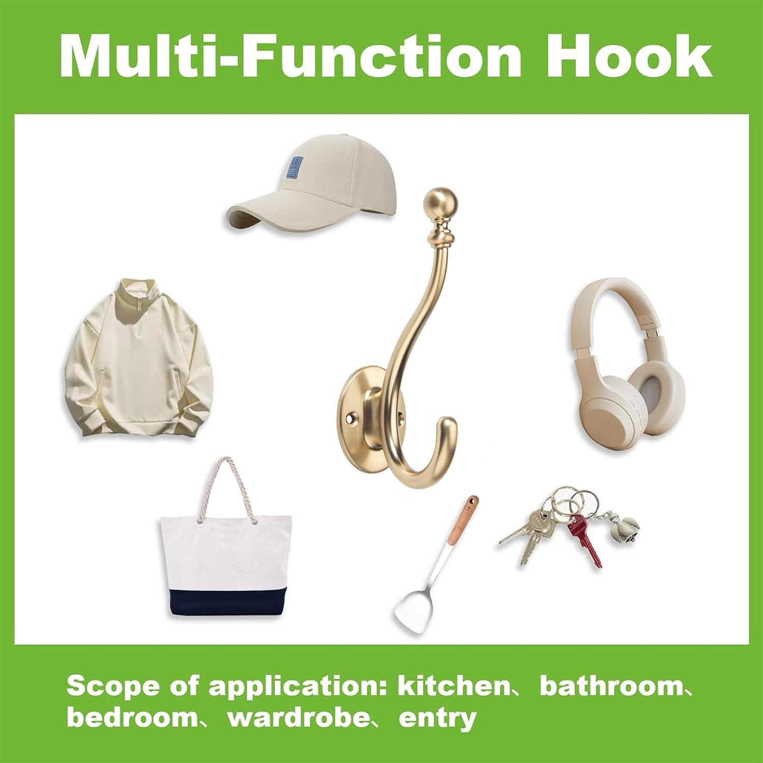 Towel Hooks Bathroom – 5 Pack Champagne Bronze Coat Hook Robe Hooks Decorative W
