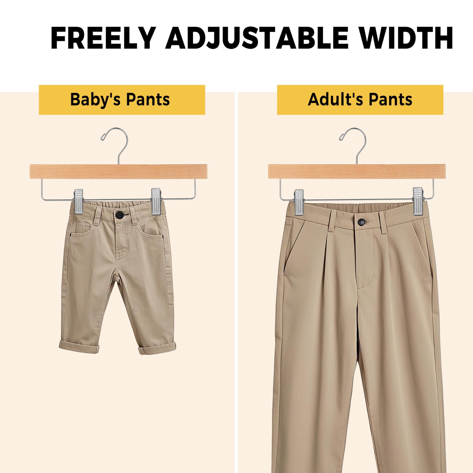 Quality Hangers Wooden Pants 14 inches (L) x 6.5 (H), Natural