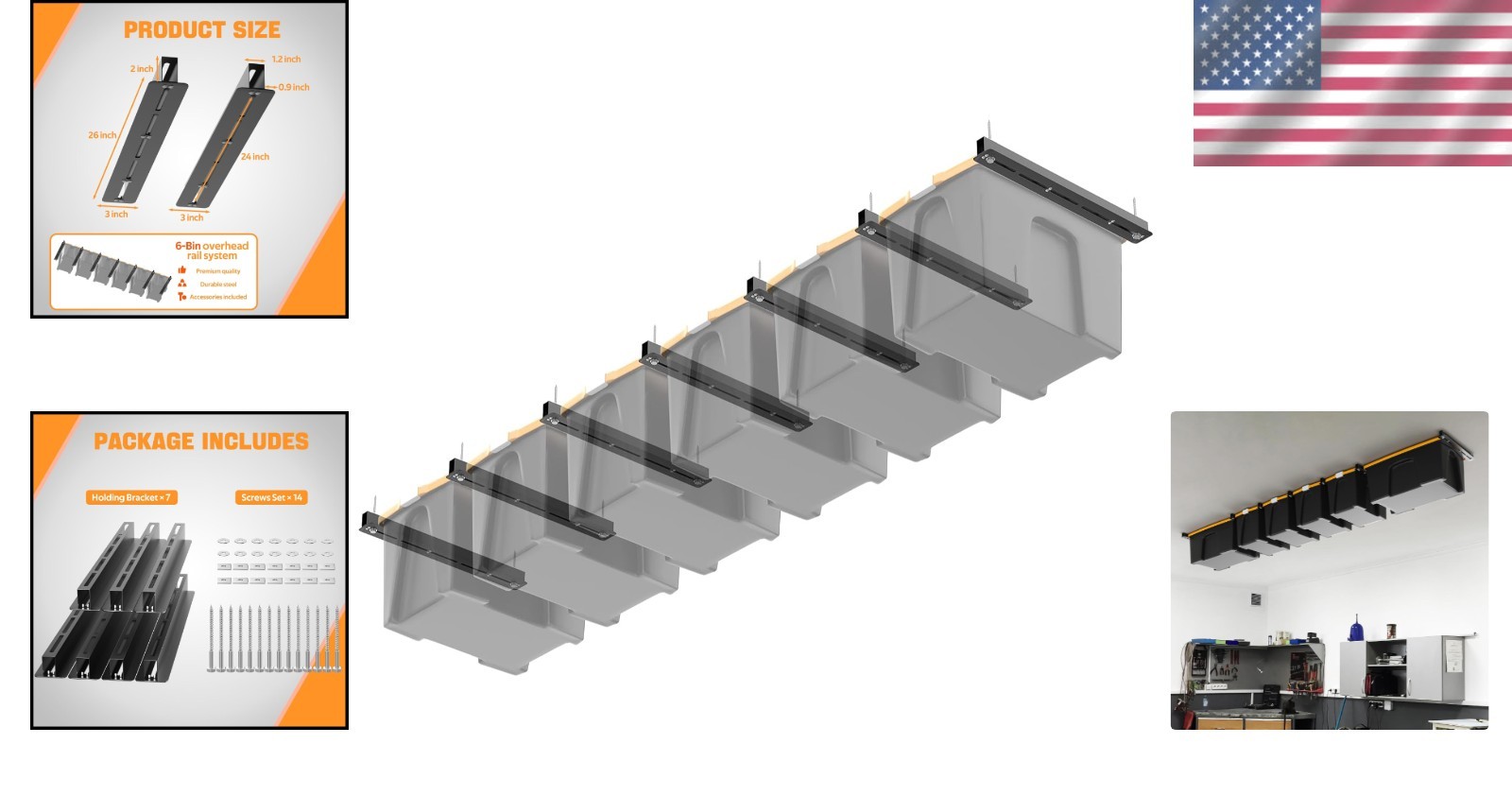 Durable 26″ Overhead Ceiling Storage Rack – Supports 176 Pounds, Rust-Resistant