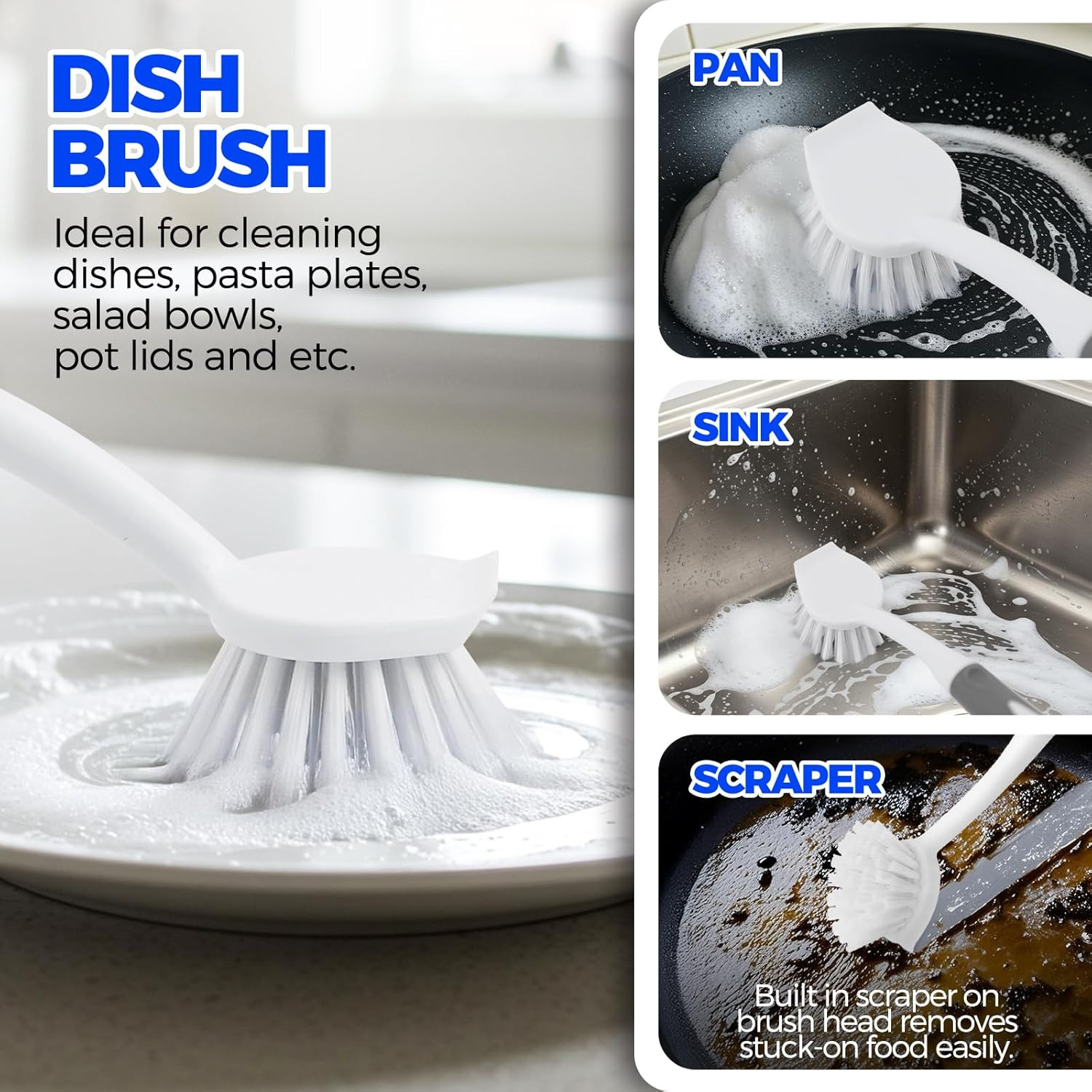 6 Pack Dish Brush Set with Bottle Brush, Dish Scrub Brush, Pan Brush and 3 Straw