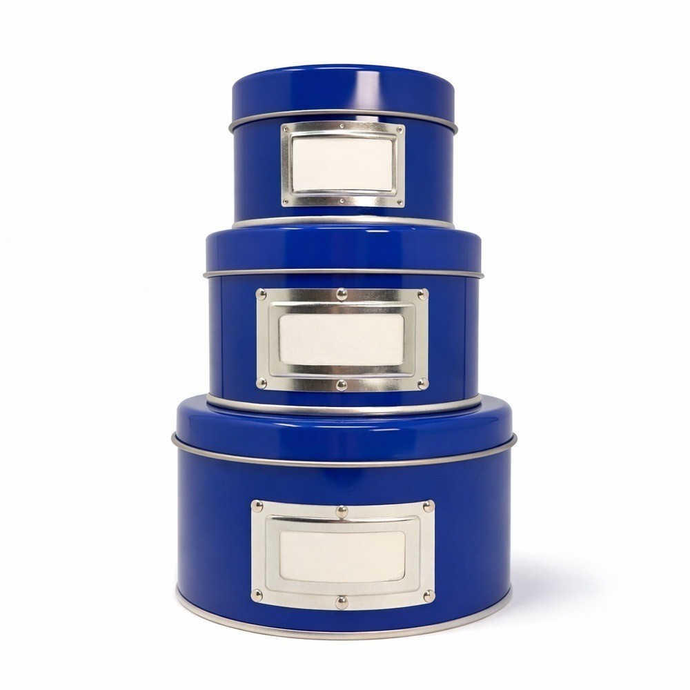 Blue Nesting Storage Tins Set of 3 Minimalist Home Organization Decor