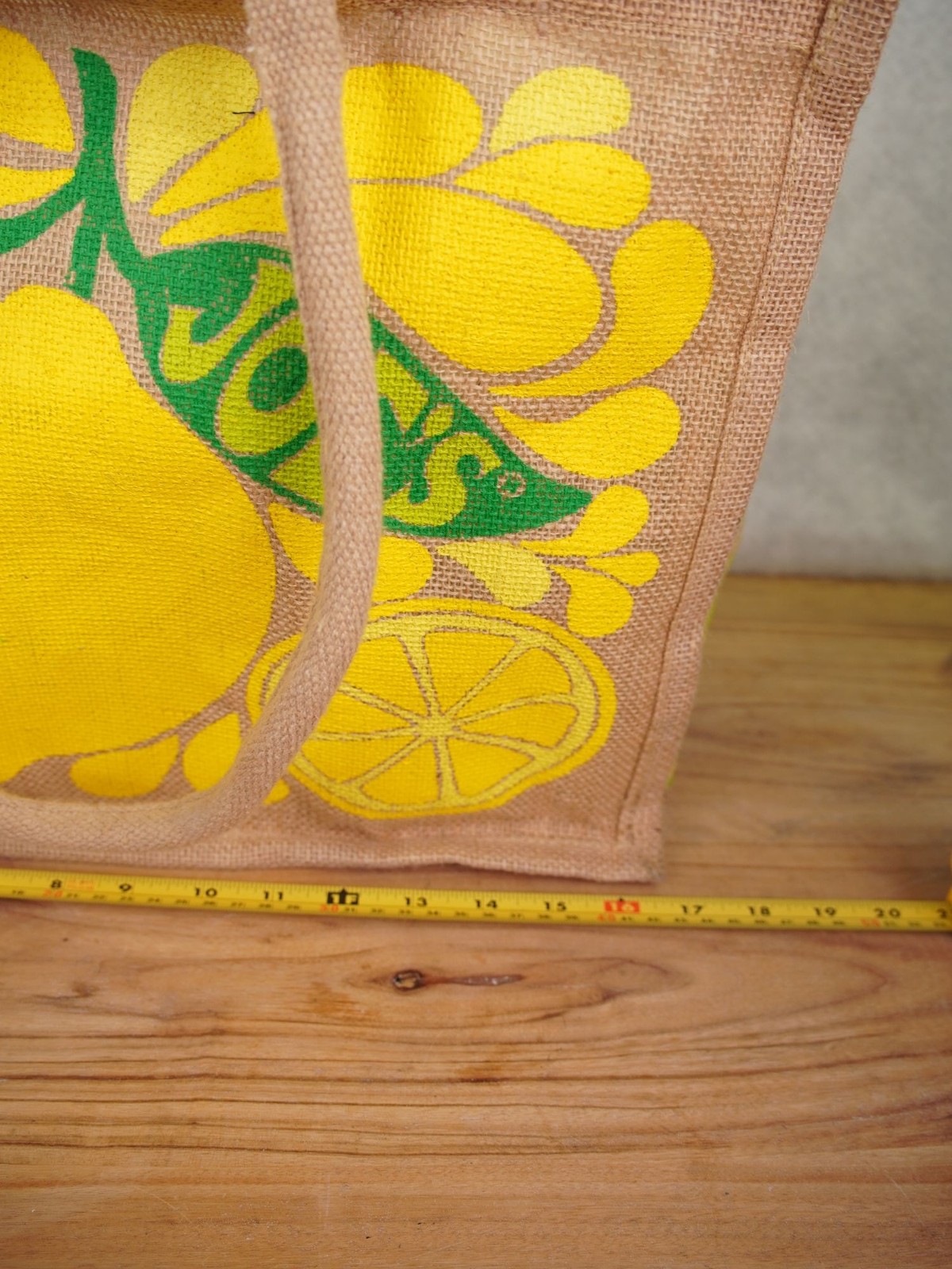 Trader Joes Reusable Jute Tote Bag Lemon & Lime Print Burlap Beach Bag 16″x13″