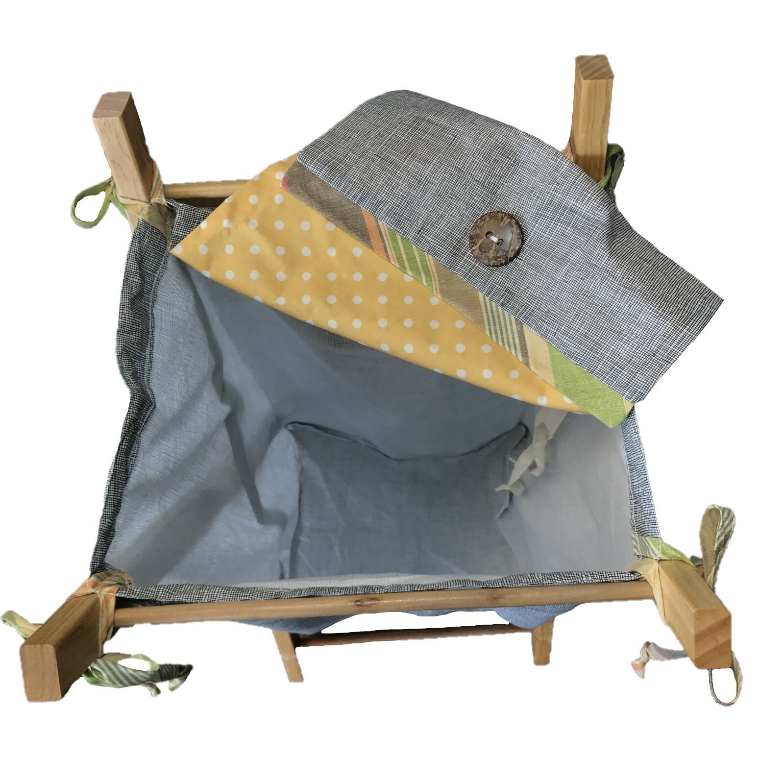 Hamper Bag with Frame Baby Boy Girl Stripe Gray Grey White Green