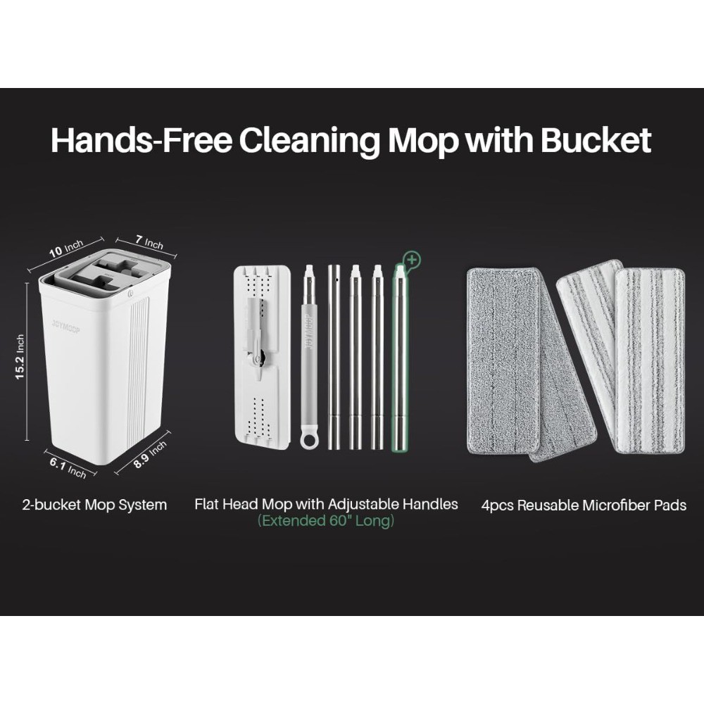 Mop and Bucket Set with Wringer, Flat Mops for Floor Cleaning, Wall Mop Cleaner