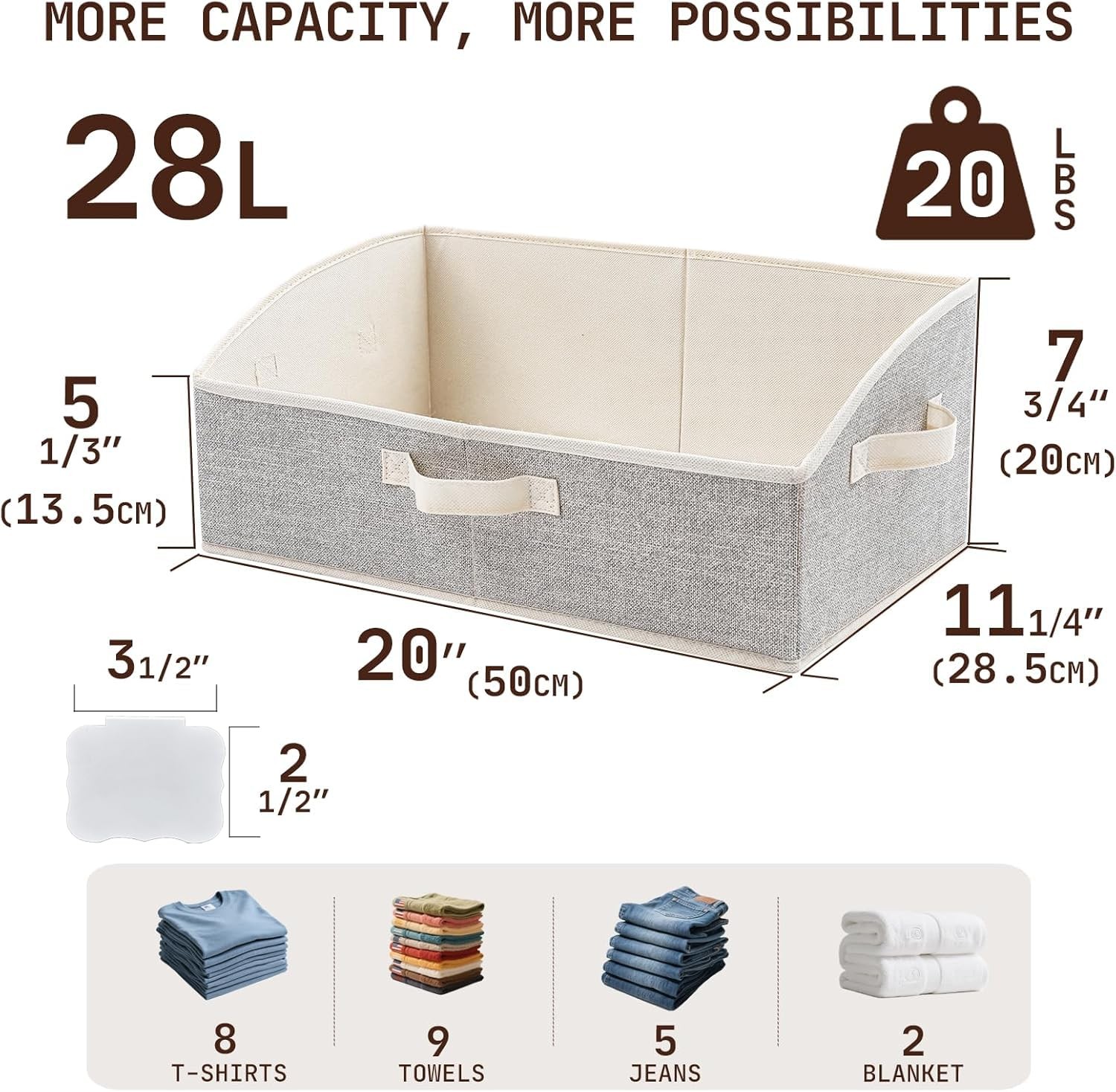Fabric Trapezoid Storage Bins Label Clip Foldable Closet Shelf Basket White 3 Pk