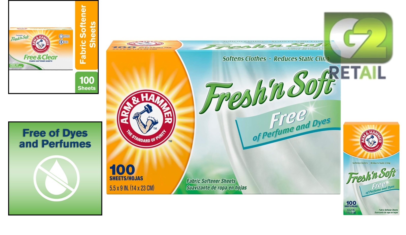 ARM & HAMMER Unscented Fabric Softener Sheets – 100 Dye-Free Sheets for Softness