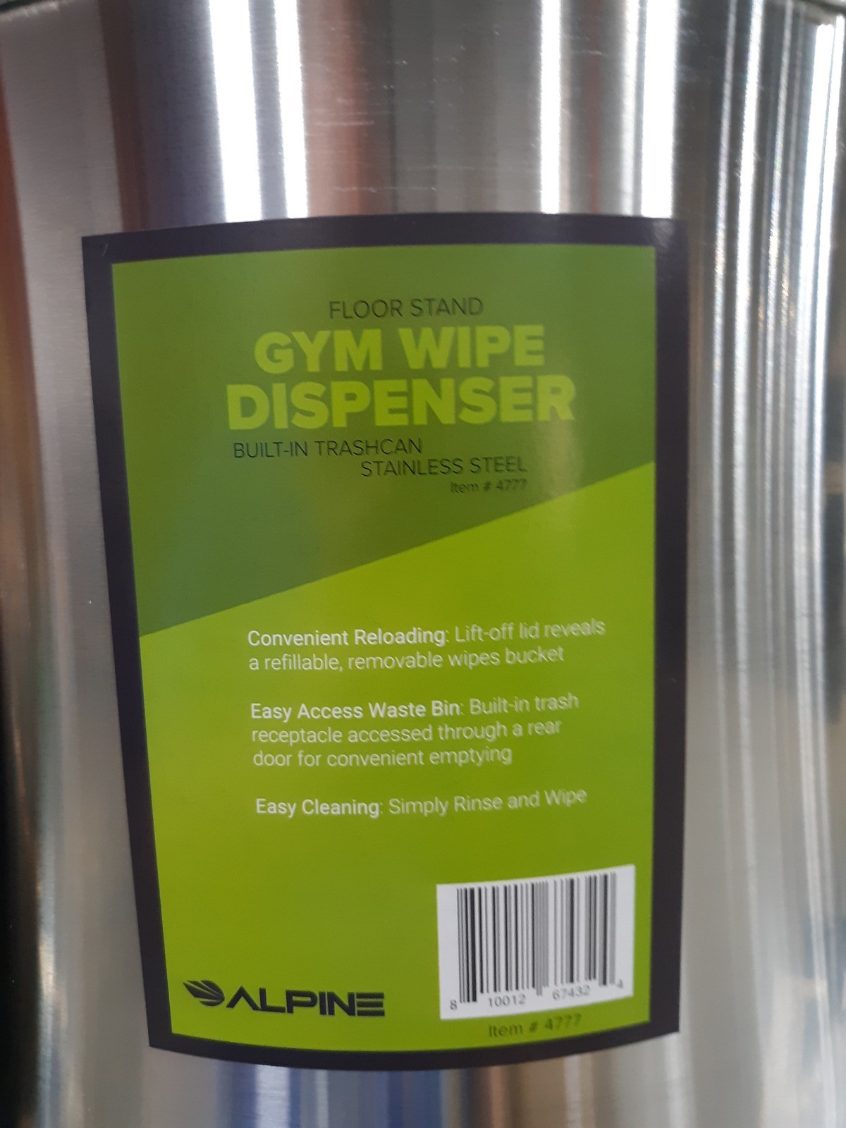 Alpine Industries 4777 Stainless Steel Gym Wipe Dispenser w/ Built-in Trashcan