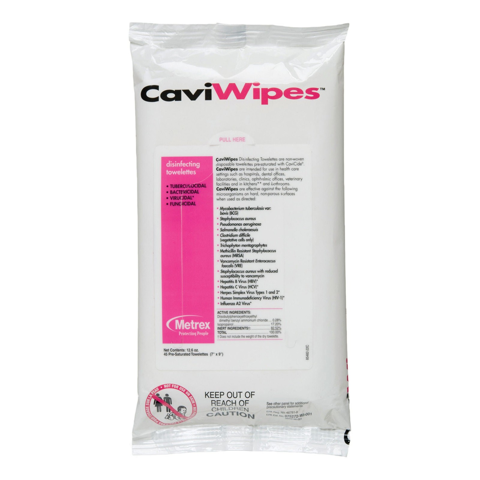 CaviWipes Alcohol Surface Disinfectant Wipes 1 Pack – 45 Towelettes per Pack