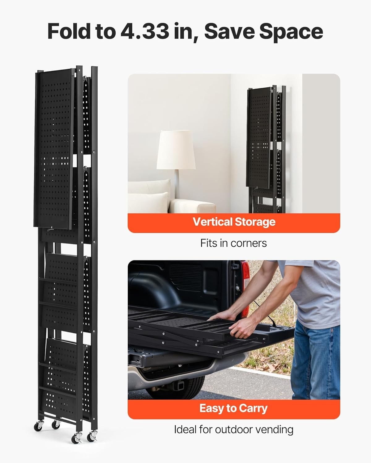 VEVOR 4-Tier Foldable Storage Shelf, 28W x 13D x 54H Inch Metal Rack Shelves