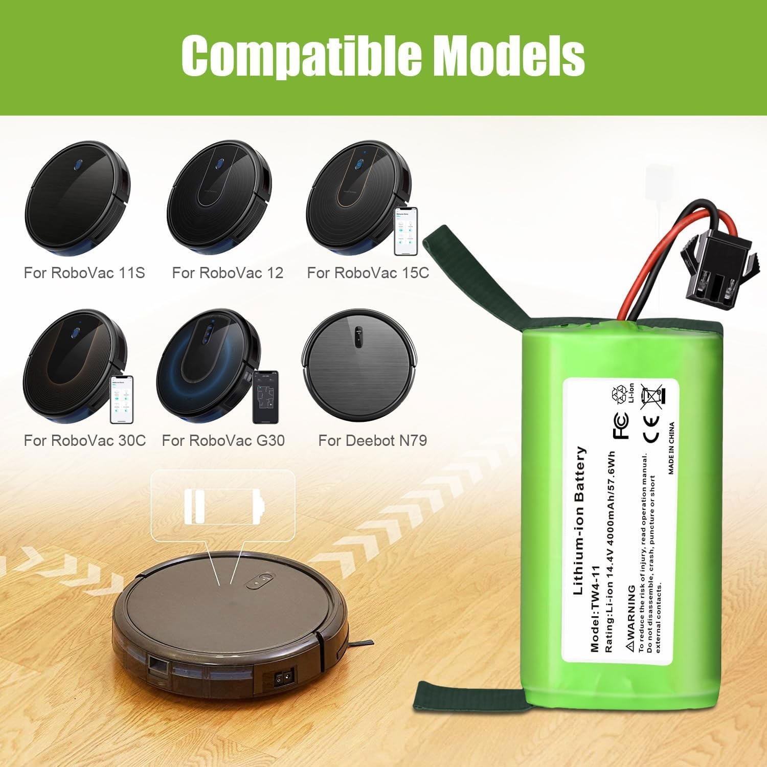 4000mAh 14.4V Replacement Battery for Eufy Ecovacs Deebot Robot Vacuum for Eufy
