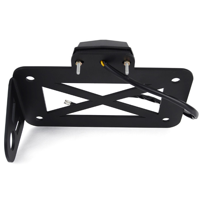 Motorcycle Black Metal Side Mount License Plate Number Tail Light Bracket Holder