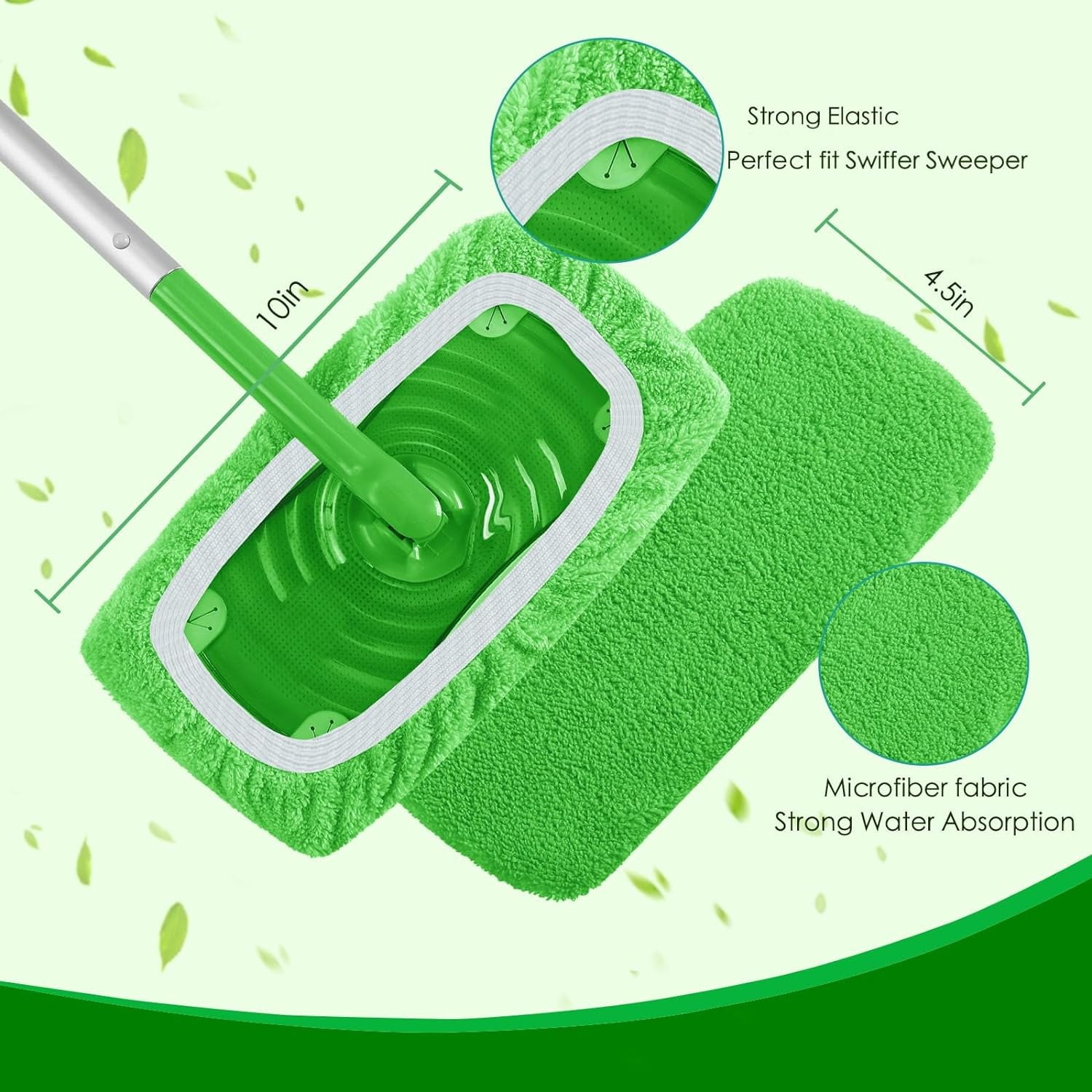 4~Pack Reuse Cloth Mop Head Cover Replacement for for 10-15 Inch Flat Mops