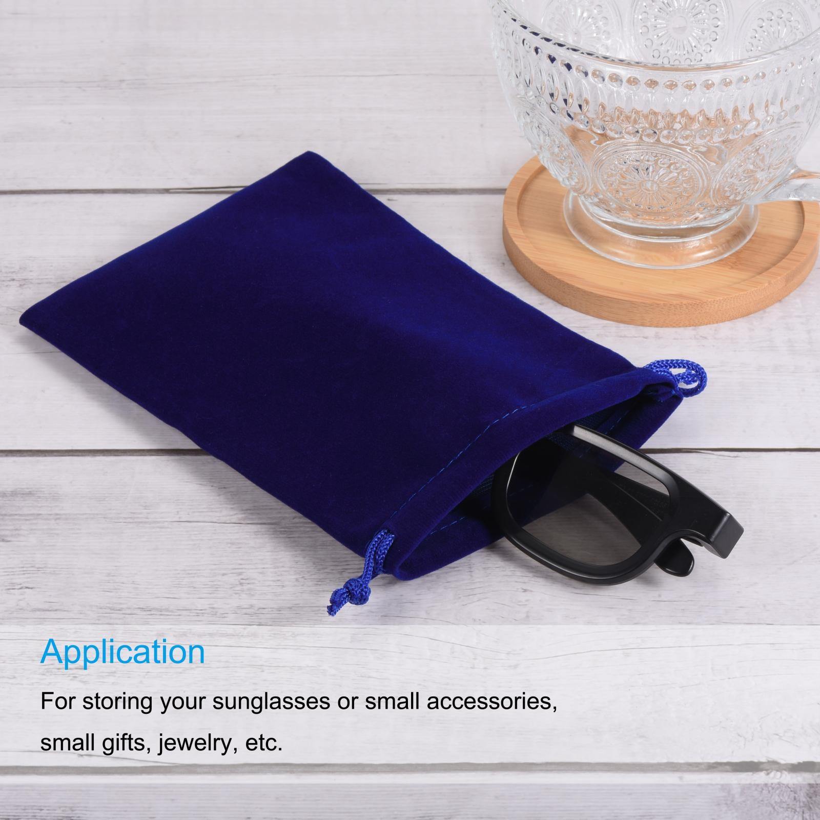 5Pcs 14x10cm Microfiber Pouch Soft Storage Drawstring Gift Bag Dark Blue