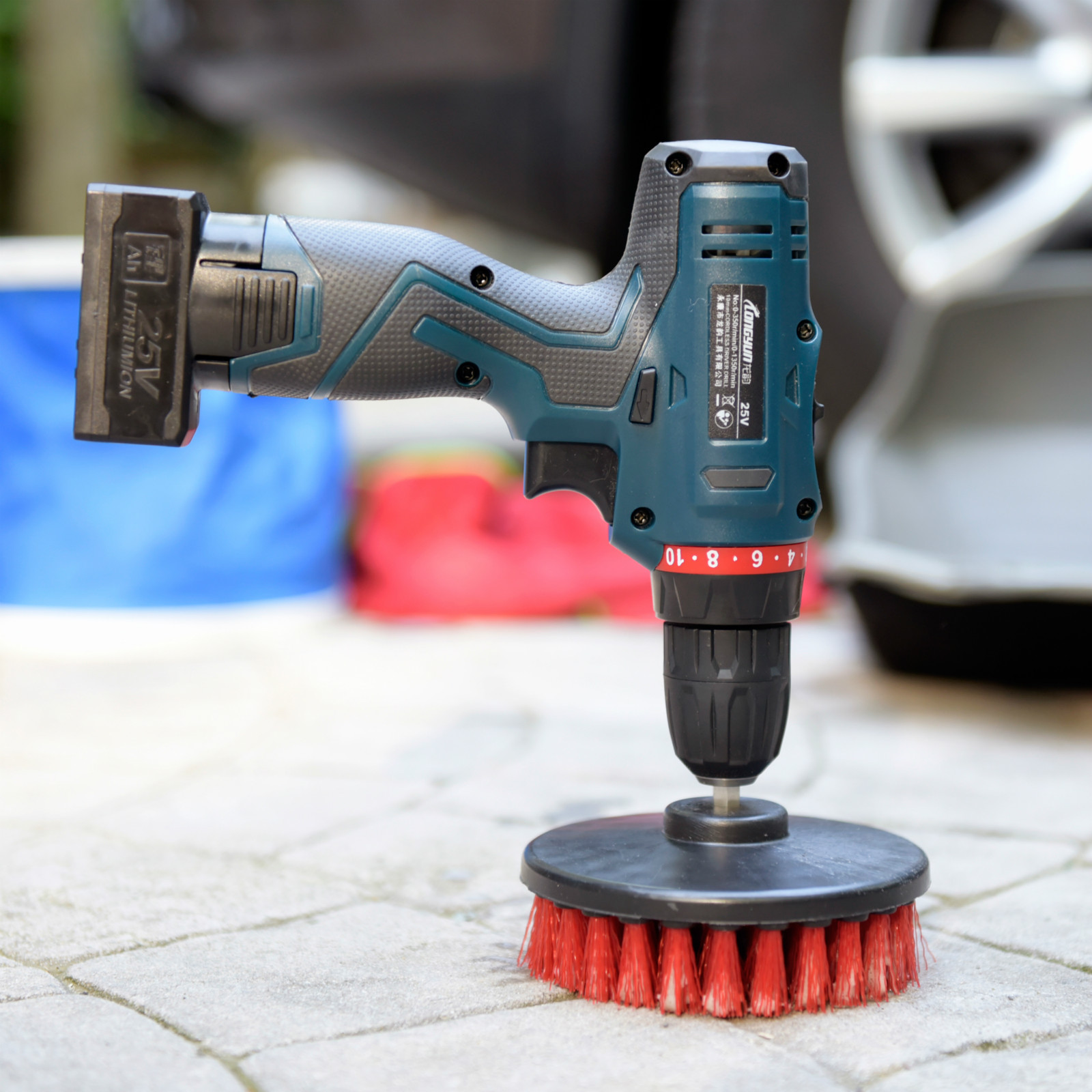 Heavy Duty 5″ Round Scrub Brush with Power Drill Attachment