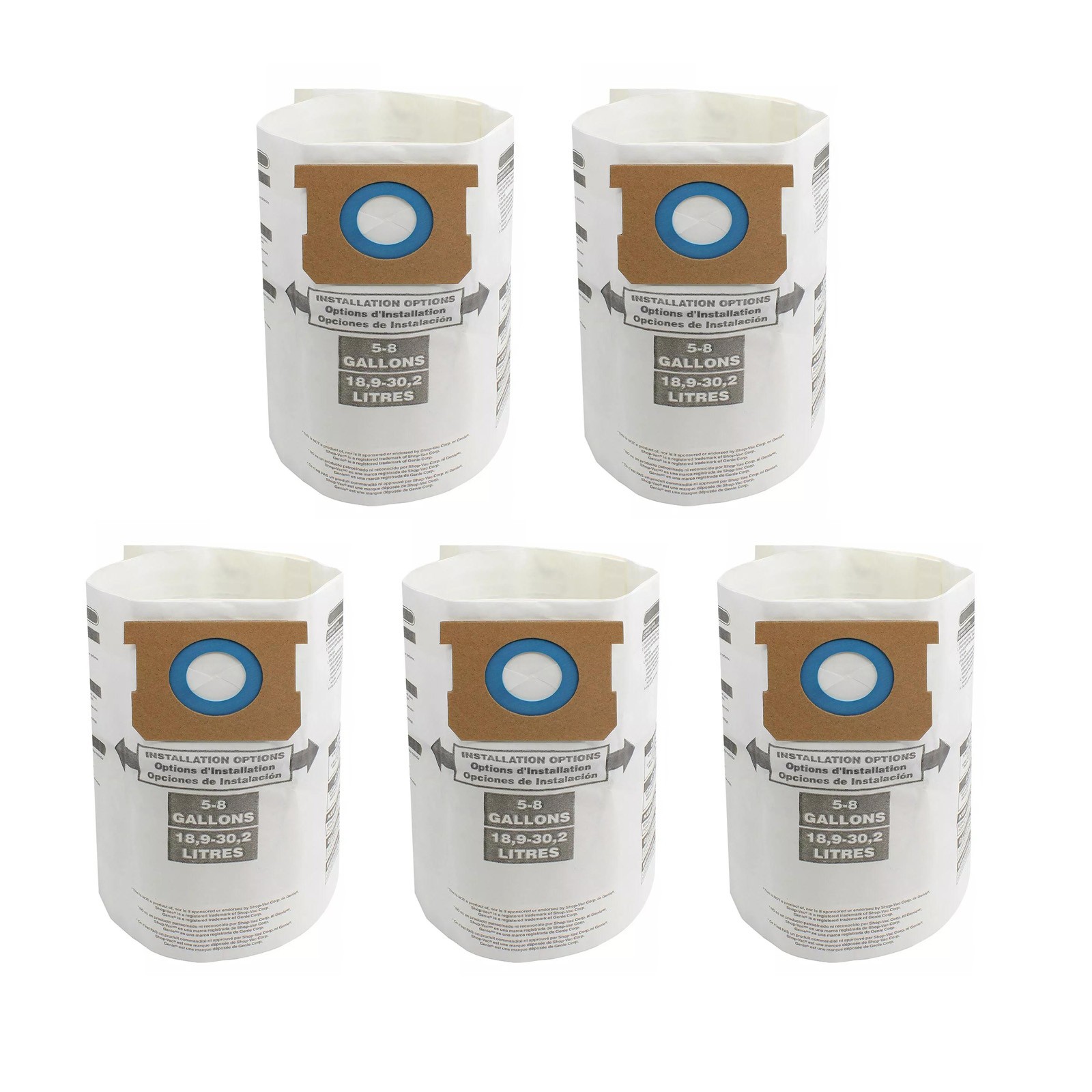 5 Pack Vacuum Cleaner Dust Collection Bags Fit For Ridgid VF3503, VF2004