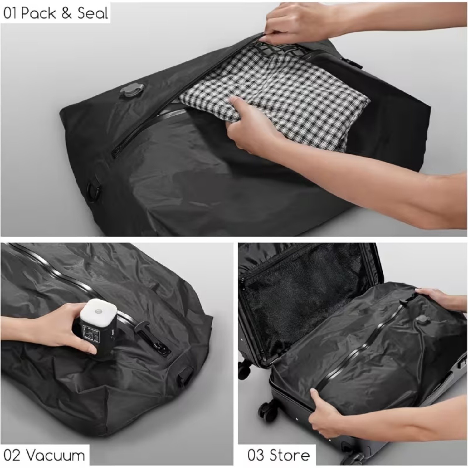 Travel Vacuum Bags for Luggage with Wireless Pump, Reusable Space Saver 2 pack