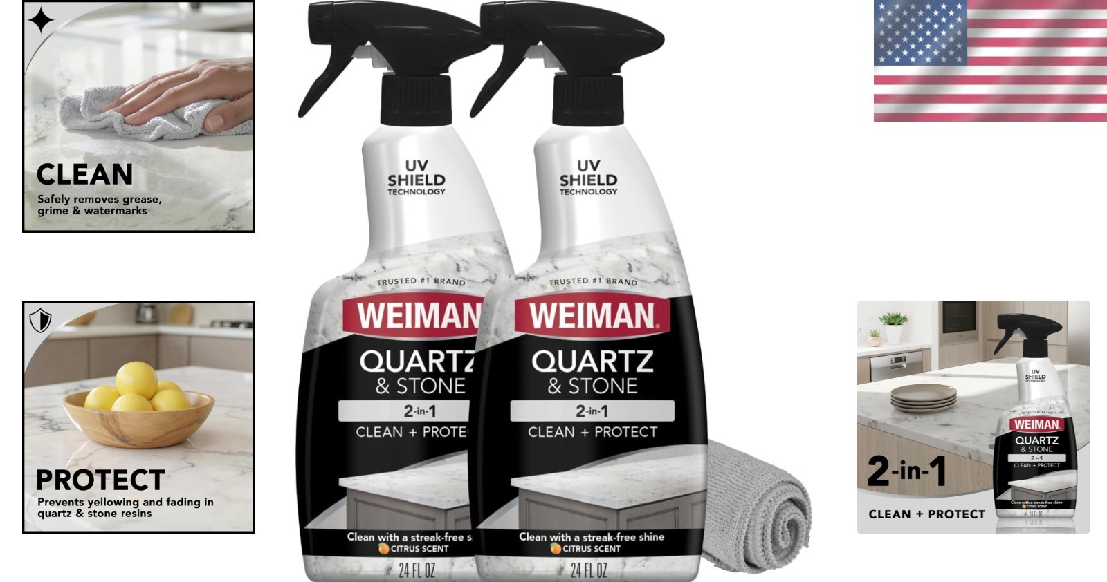 Citrus-Scented Quartz Countertop Cleaner – 24 Oz Bundle with Microfiber Cloth