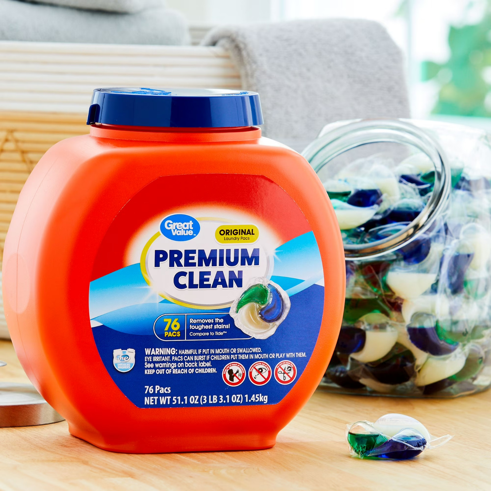 Great Value Premium Clean Laundry Pacs 76 Ct 4-Pack Fast Ship USA