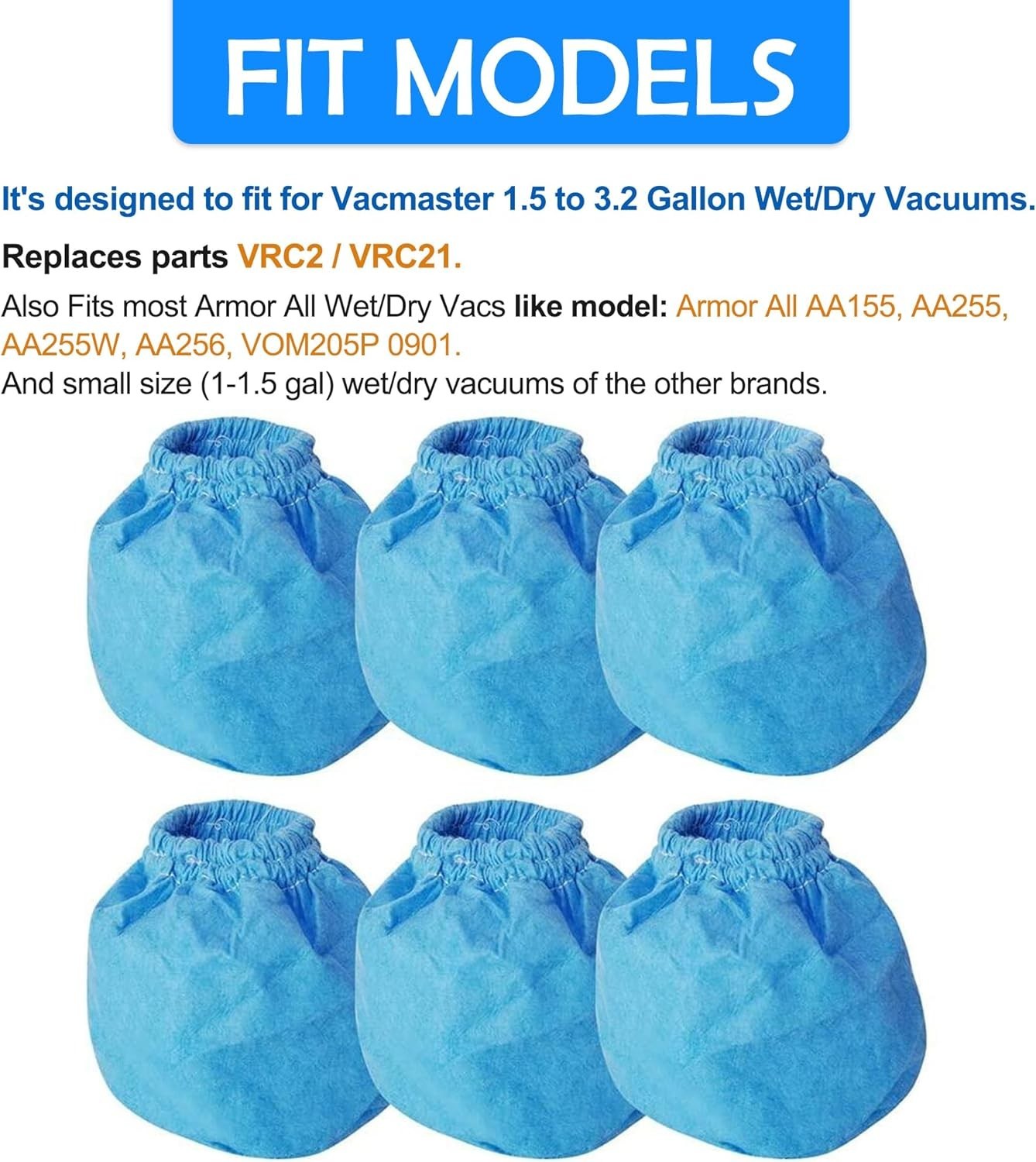 Cloth Filters for Vacmaster & Hyper Tough Vacuums – 6 Pack, Reusable