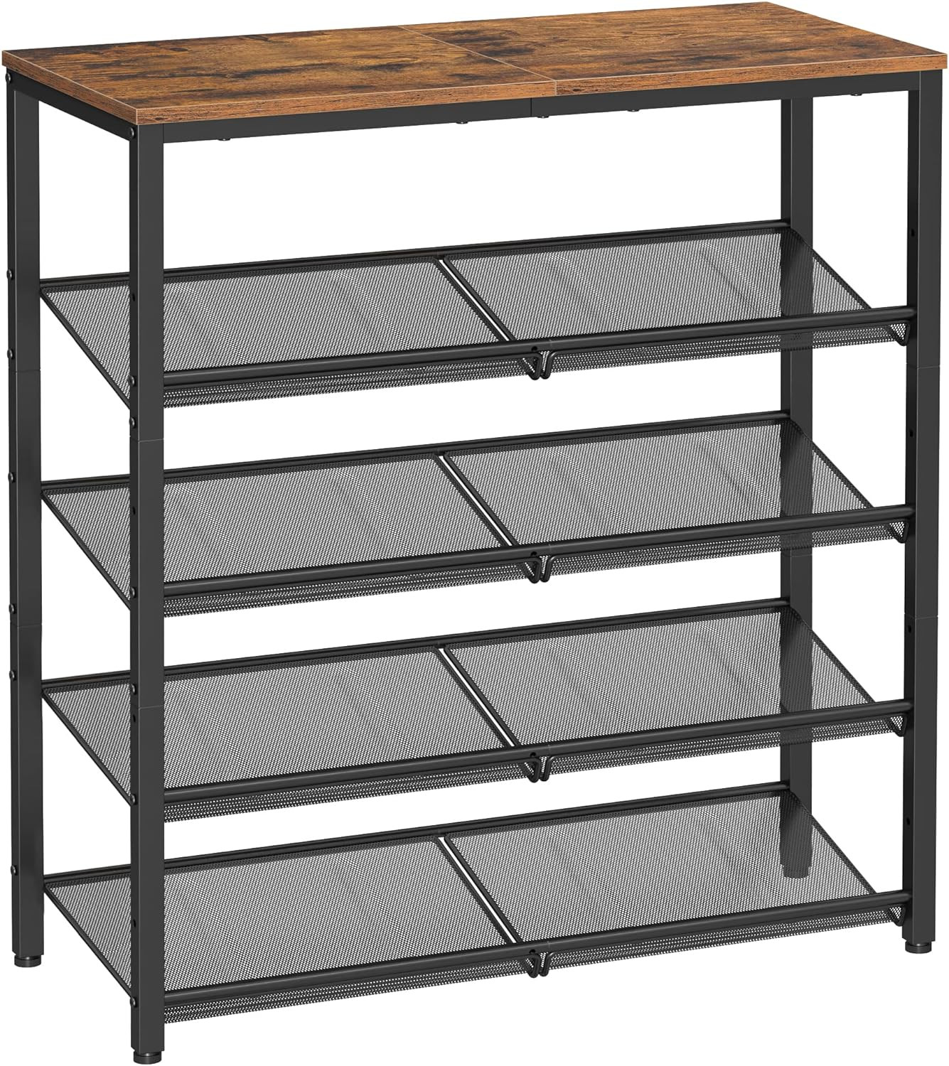 5 Tier Shoe Rack Storage Shelves w/ Sturdy Wooden Top & Steel Frame for Entryway