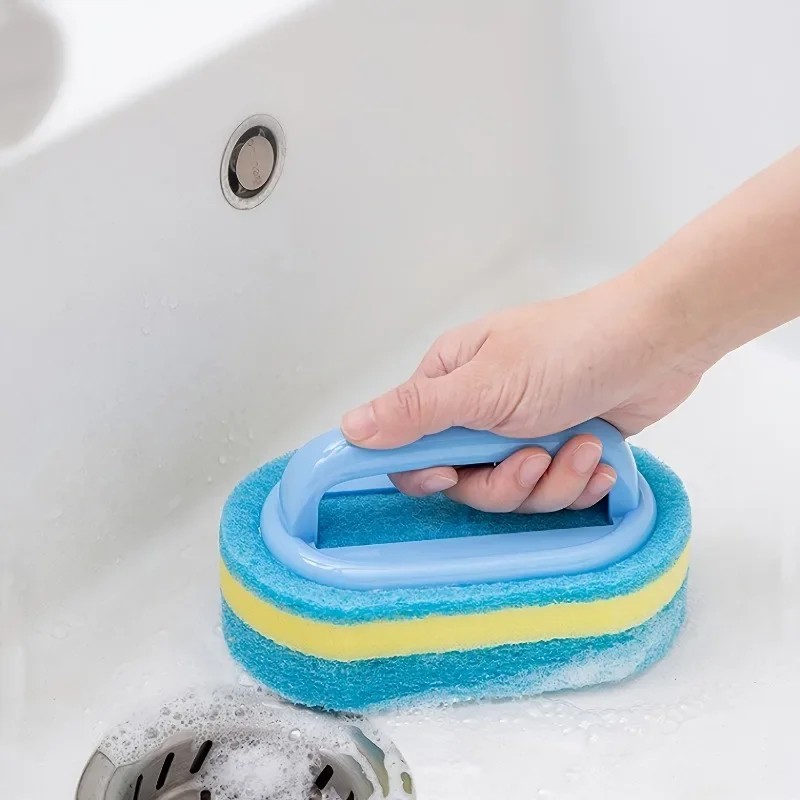 Handle Cleaning Brush with Sponge for Kitchen Bathroom Dish Tub Scrubbing Tool