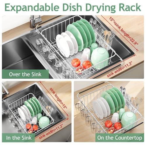 Fanbsy Dish Drying Rack in Medium with Cup Holder – 14.96×11.02×5.35 Inches
