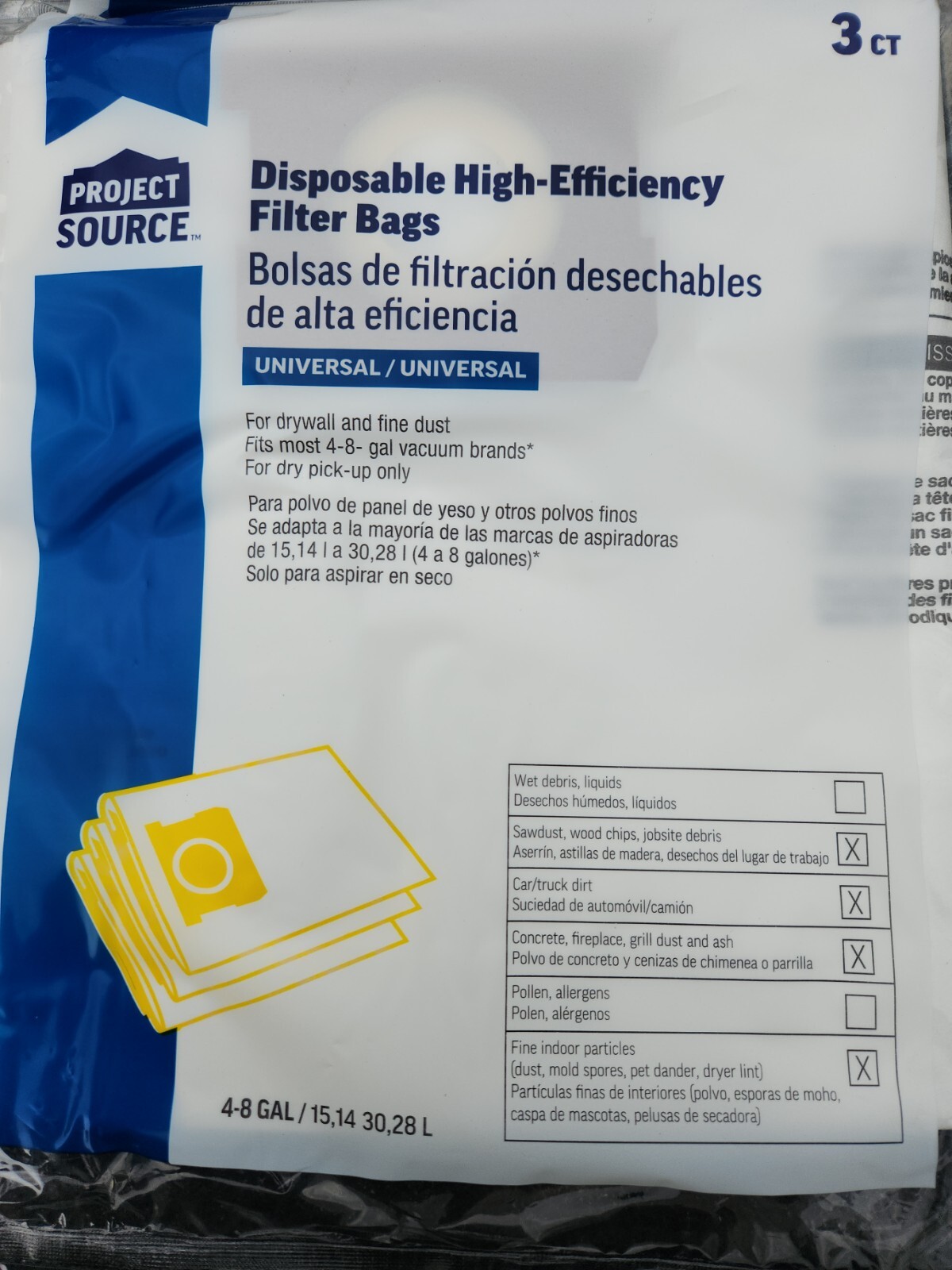 Project Source Disposable High Efficiency Filter Bags (3) Micron 97 4-8 Gallons