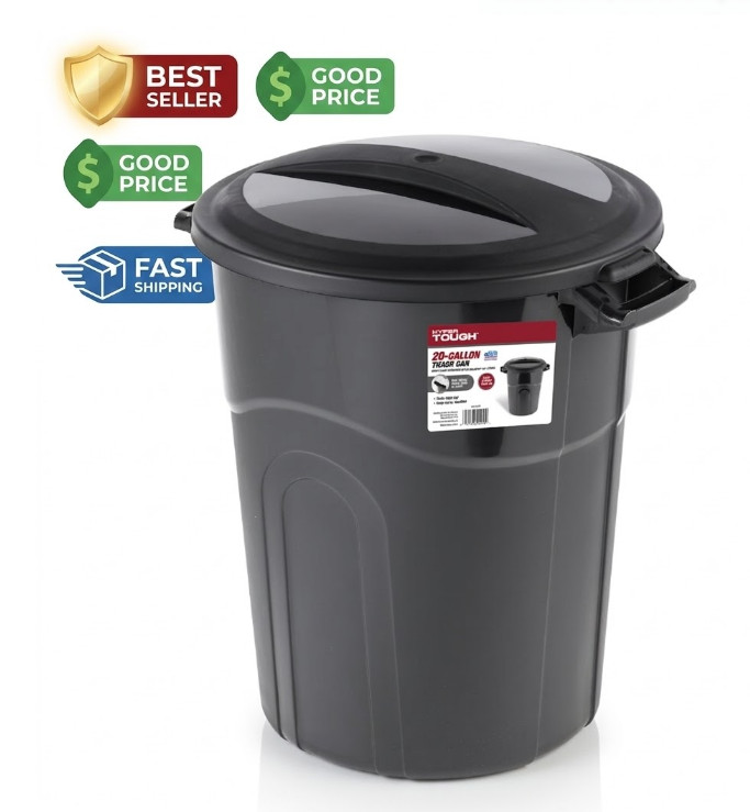 Hyper Tough 20 Gallon Garbage Can, Heavy Duty with Lid Black
