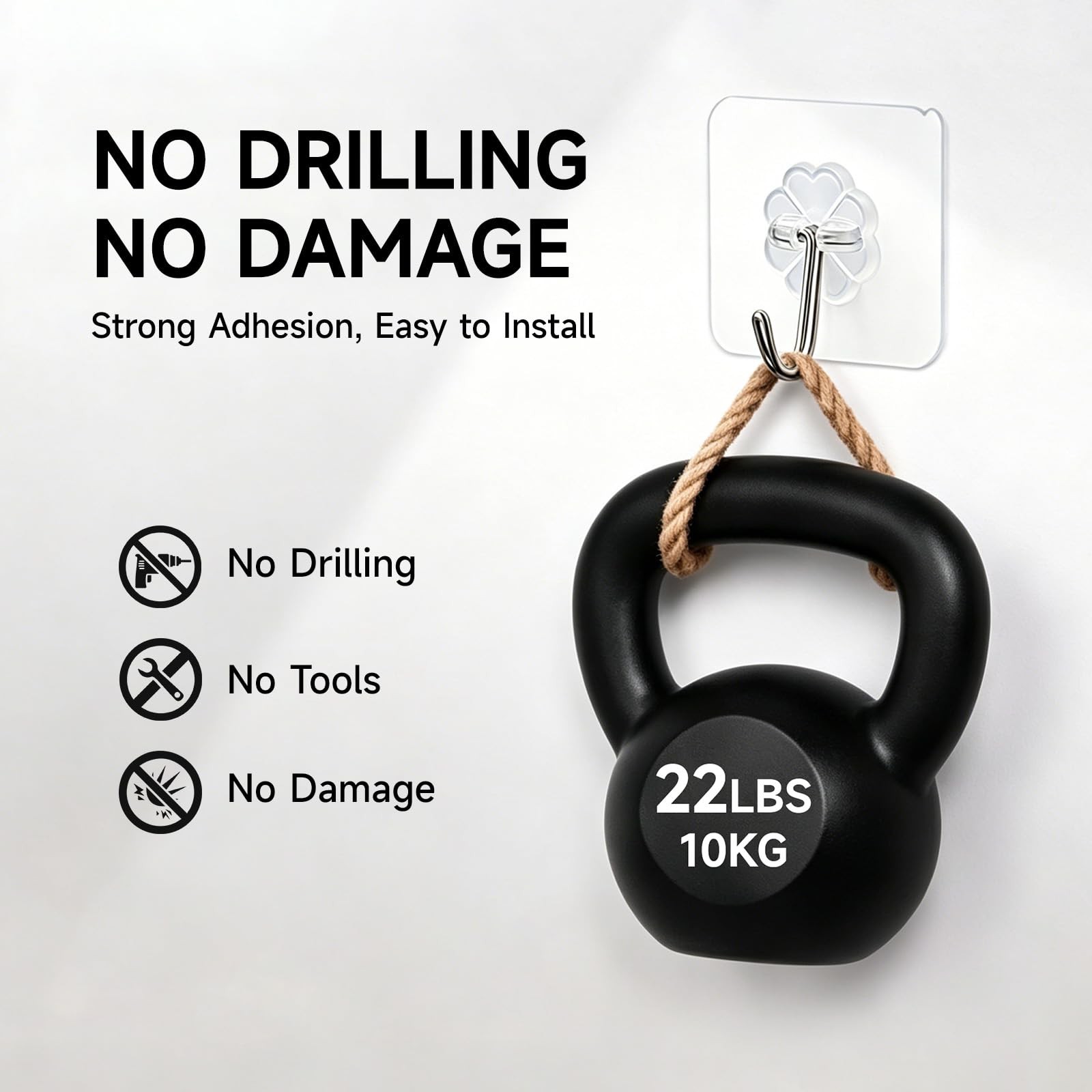 16 Pack Crystal Clear Adhesive Hooks for Hanging Heavy Duty 22lb Sticky