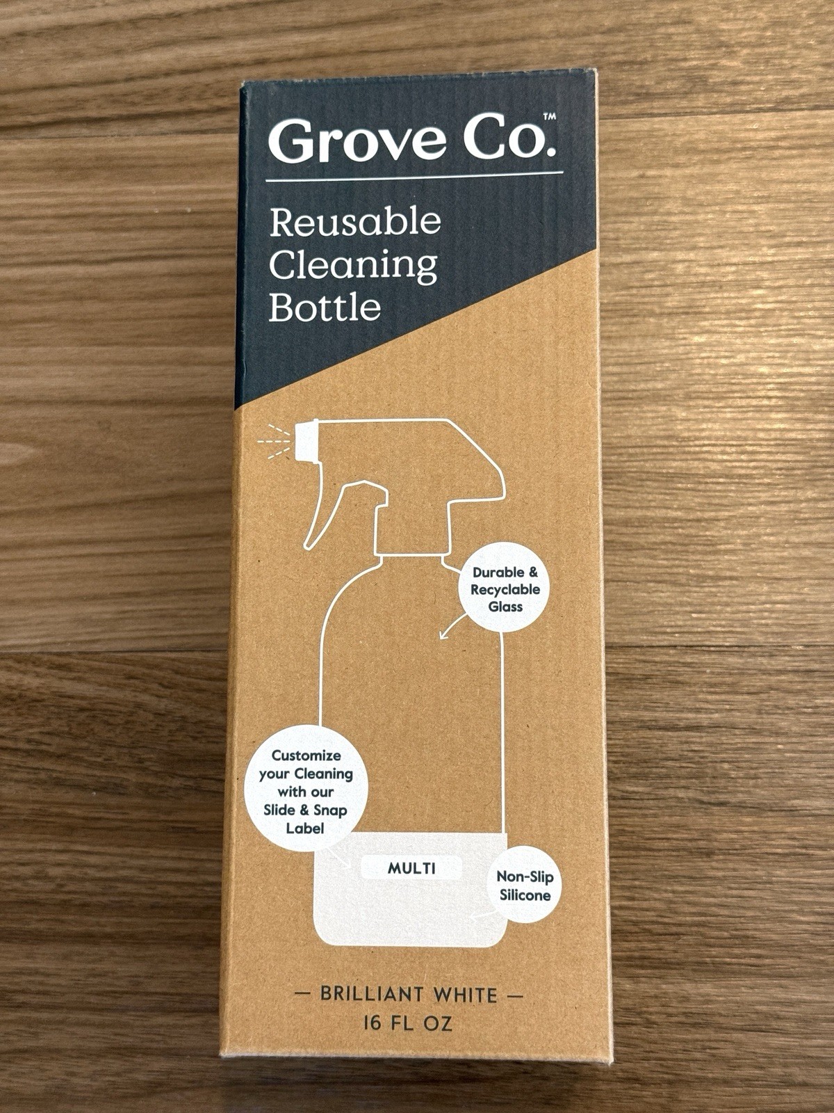 Grove Co. Glass Spray Bottle 16oz – White Silicone Sleeve w/ Spray Nozzle