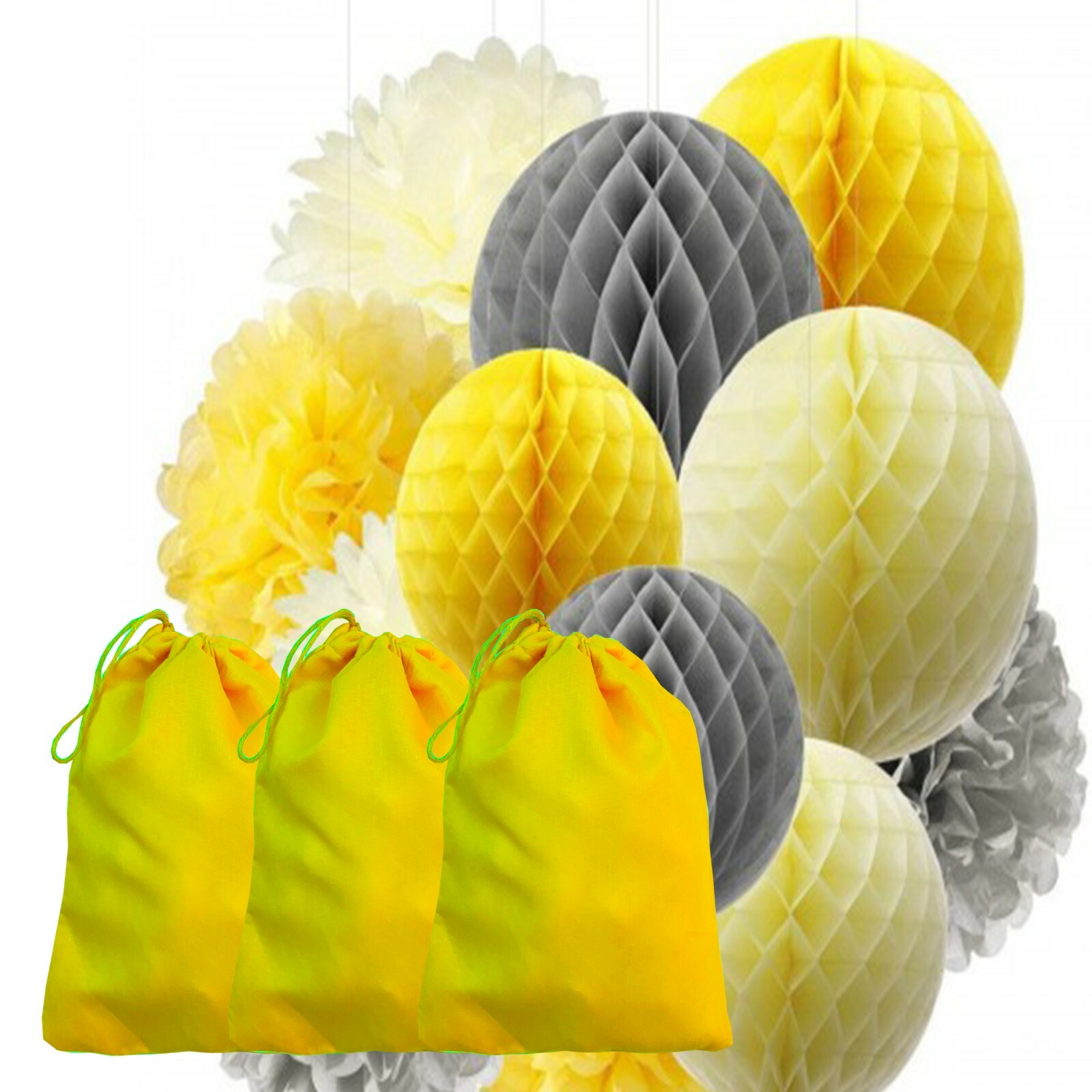 Yellow Poly – Cotton Bags, Reusable Produce Bags, Single Drawstring – lot