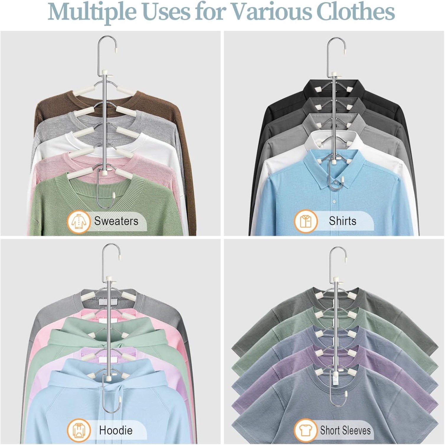 4 Pack Clothes Hangers Space Saving Shirt Organizer,Non Slip Multi Shirt Hangers