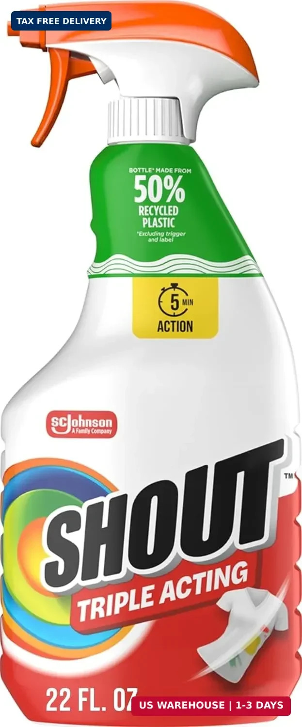 Shout Active Enzyme Laundry Stain Remover Spray, Triple-Acting Formula Clings, P