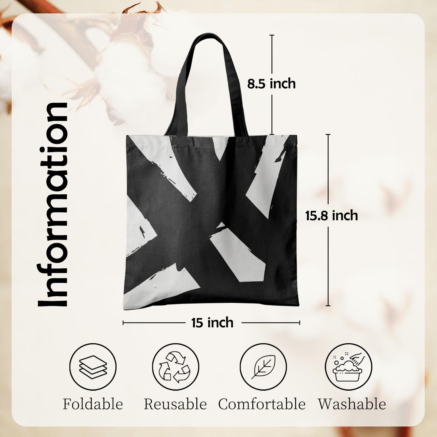 Abstract Black and White Tote Bag, Boho Abstract Contemporary Canvas Tote Bag…