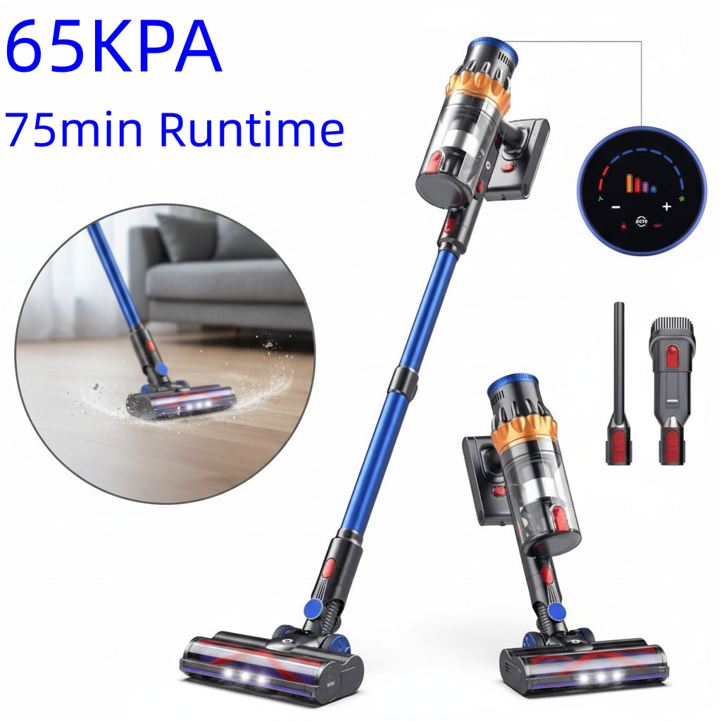 Cordless Vacuum Cleaner 65KPa 550W 75min Runtime Stick Carpet Floor Cleaner