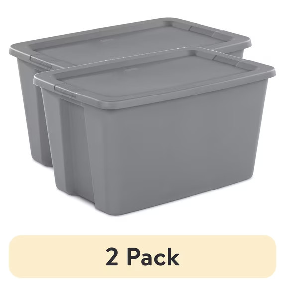 Sterilite 30 Gallon Storage Bin w/ Snap-On Lid Gray Plastic Tote 2 Pack