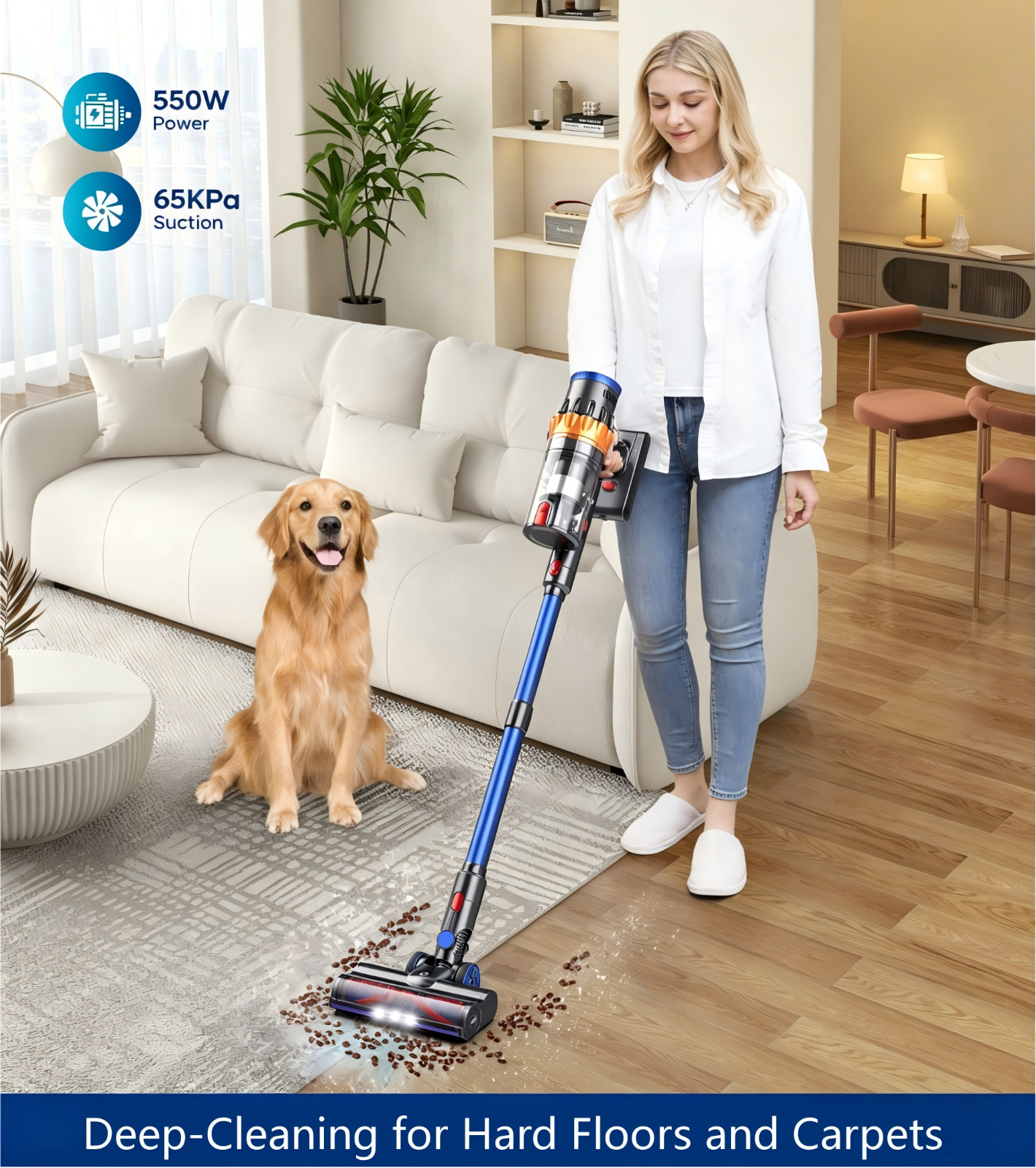Cordless Vacuum Cleaner Brushless Motor 65KPa 75min Stick Lightweigt Recharge