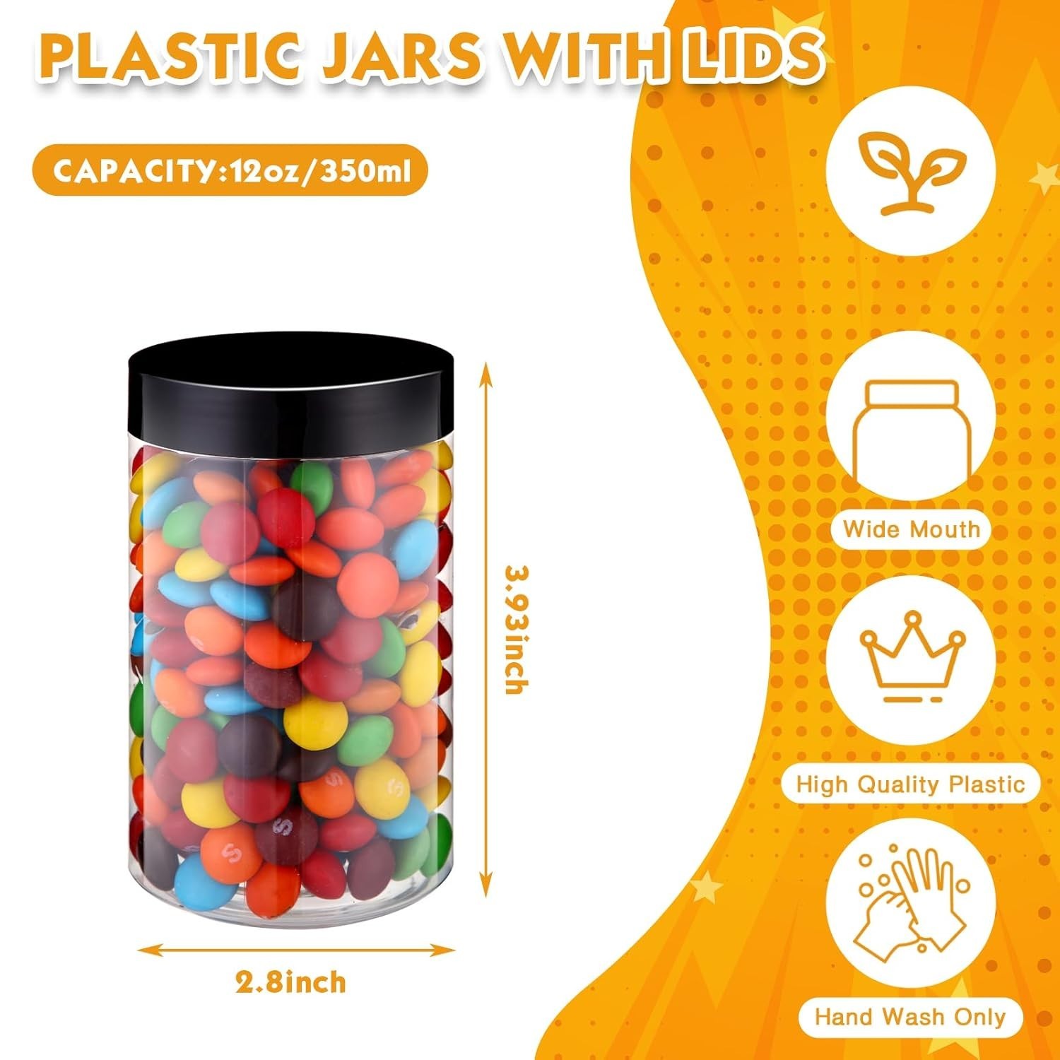 Set of 4 Leak Proof 12oz Wide-Mouth Plastic Jars with Lids for Beauty Essentials