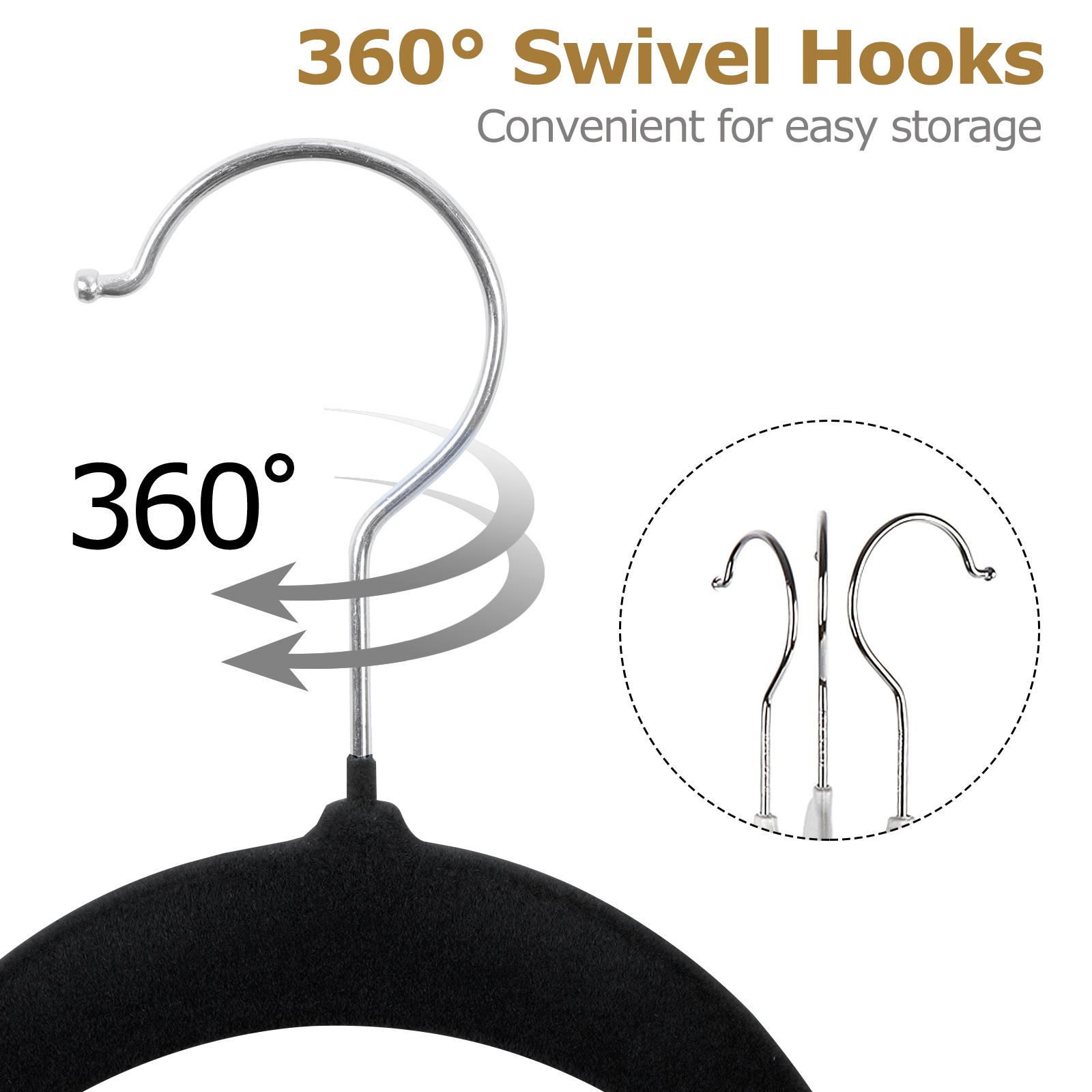 100 Pack Velvet Hangers Flocked Non-Slip Clothes Hangers 360° Swivel Hook Black