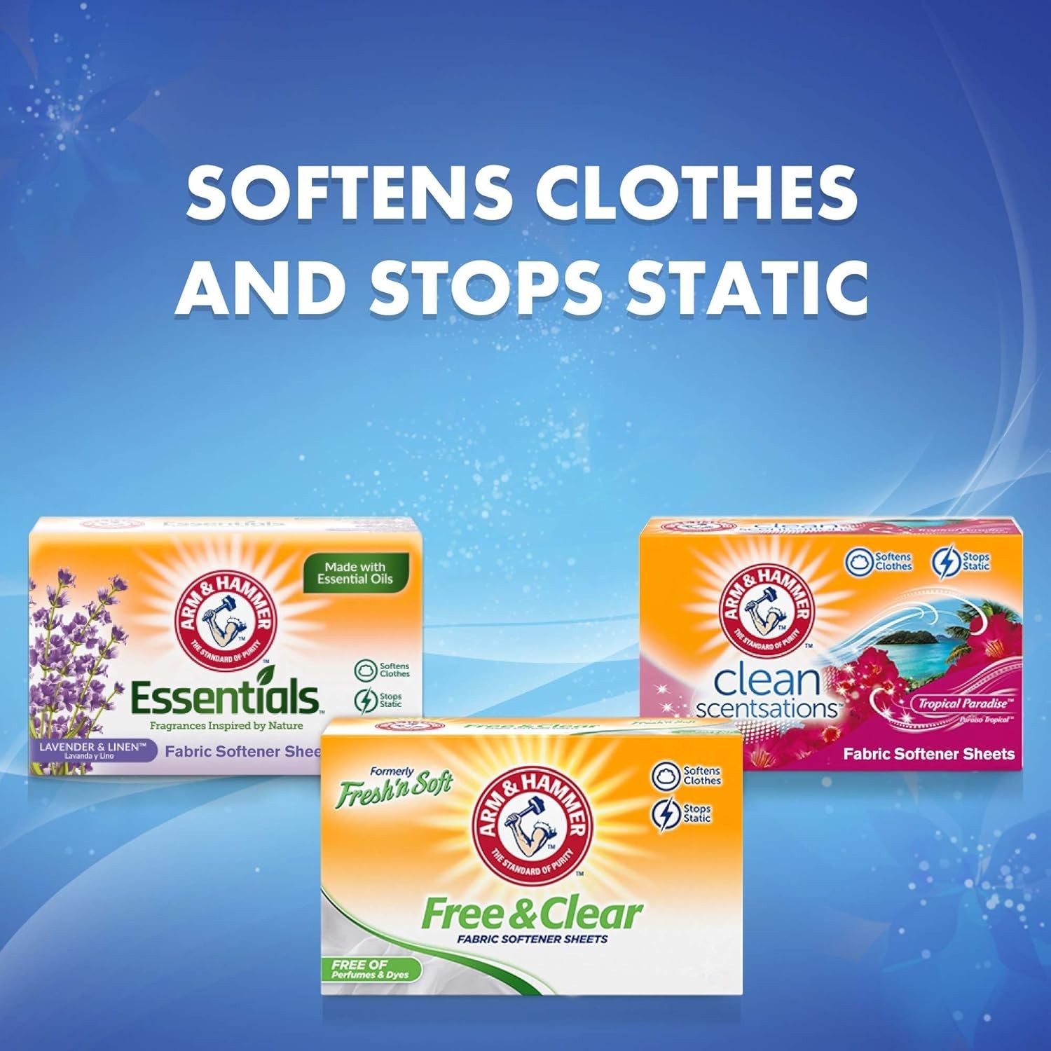 ARM & HAMMER Unscented Fabric Softener Sheets – 100 Dye-Free Sheets for Softness